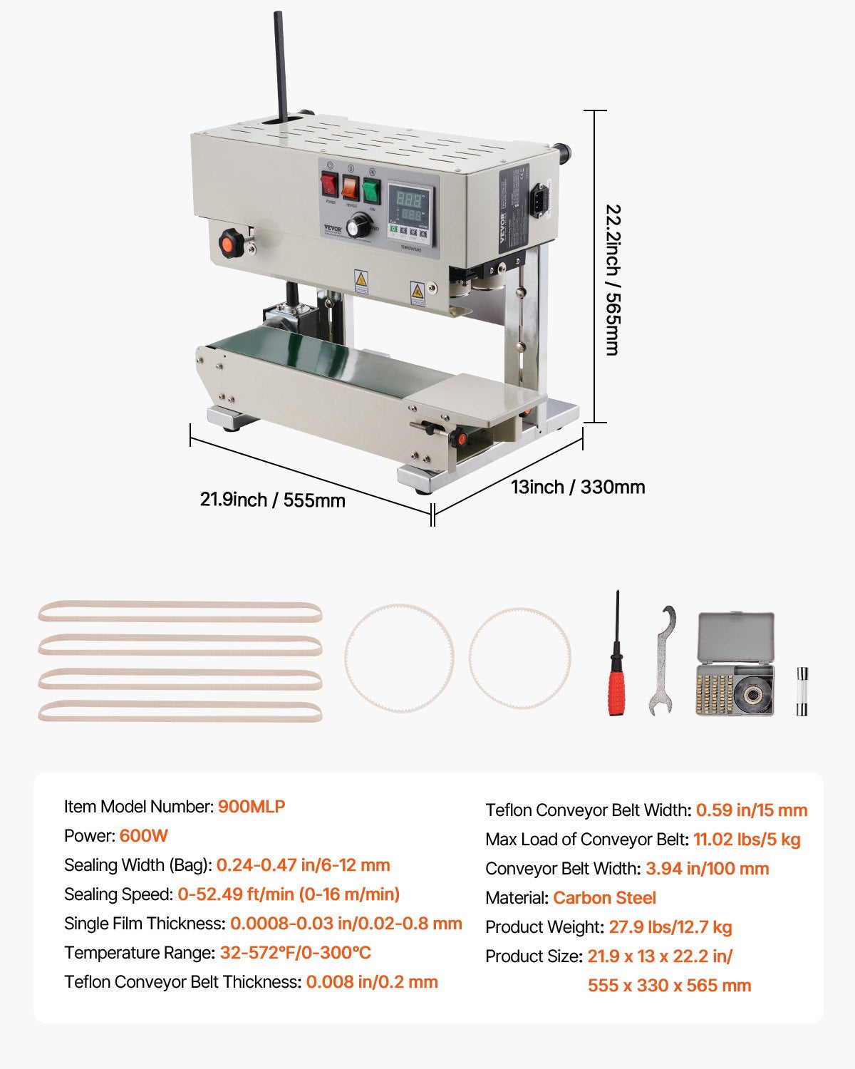 Continuous Bag Band Sealing Machine 6-12mm Digital Temp Control Carbon Steel
