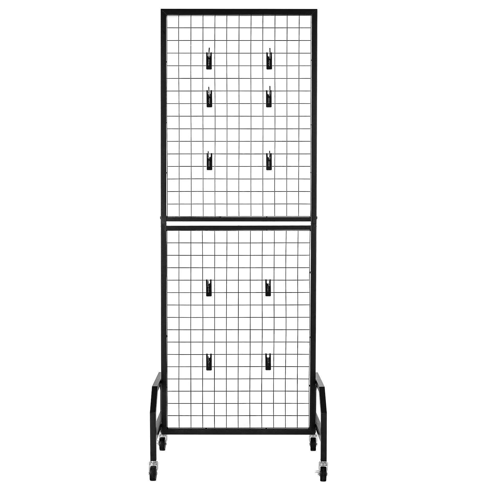 3 Packs Grid Wall Panels 600x1640mm with Wheels & 30 Hooks, Black Carbon Steel