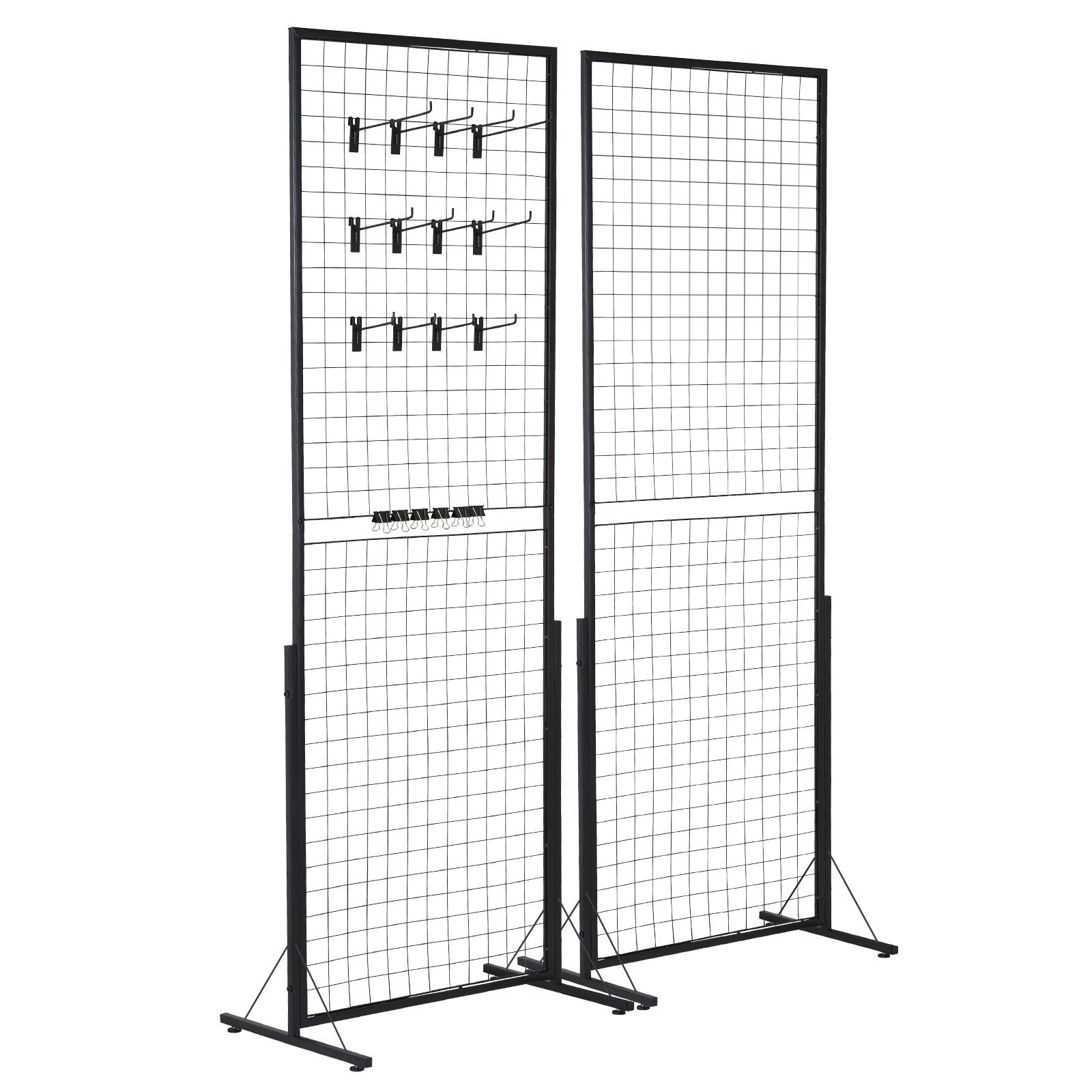 Grid Wall Panels Tower 2x5.6ft 2-Pack Double-Side Display Racks with Clips Hooks