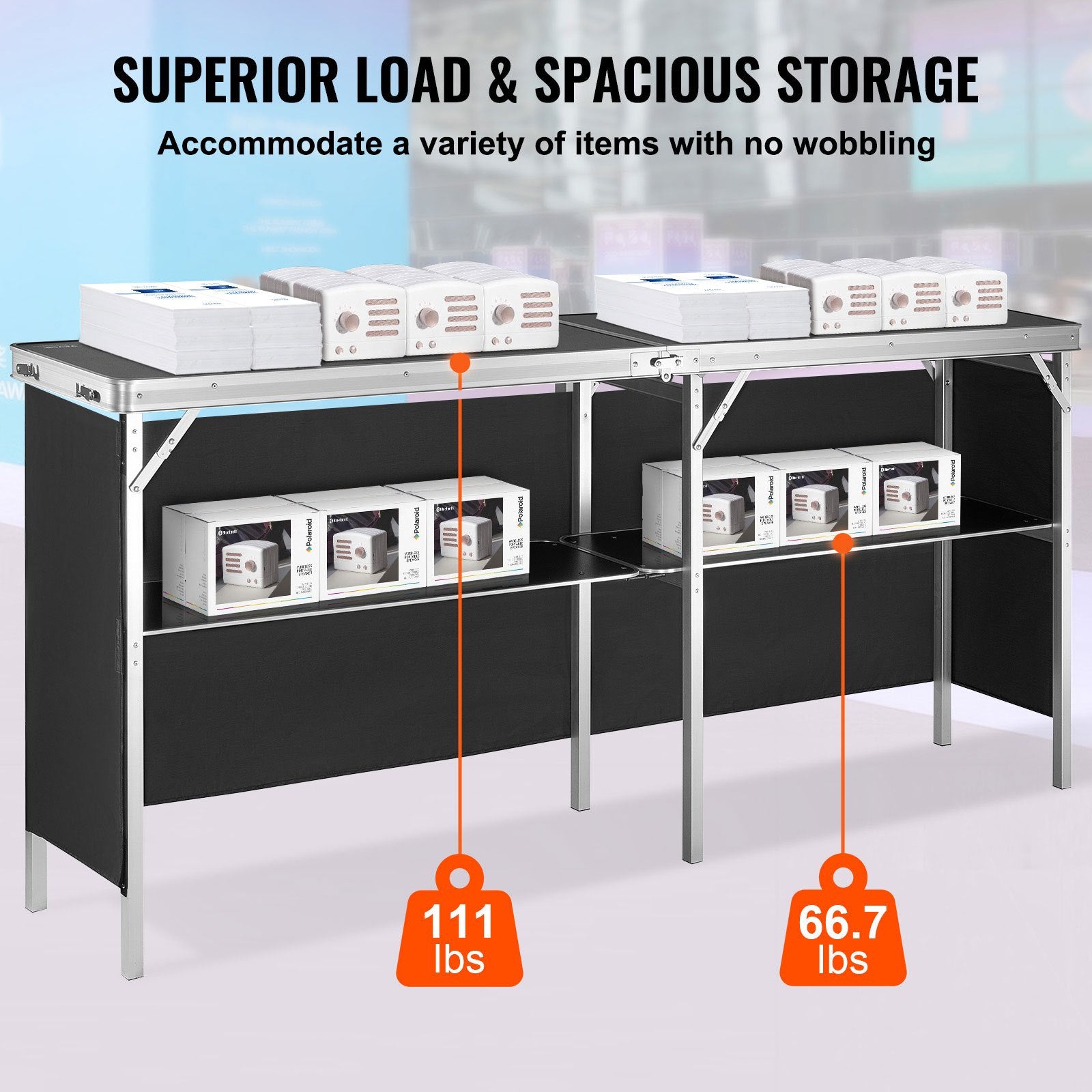 Extra Long Folding Portable Bar Table - Tradeshow Podium Table for Indoor