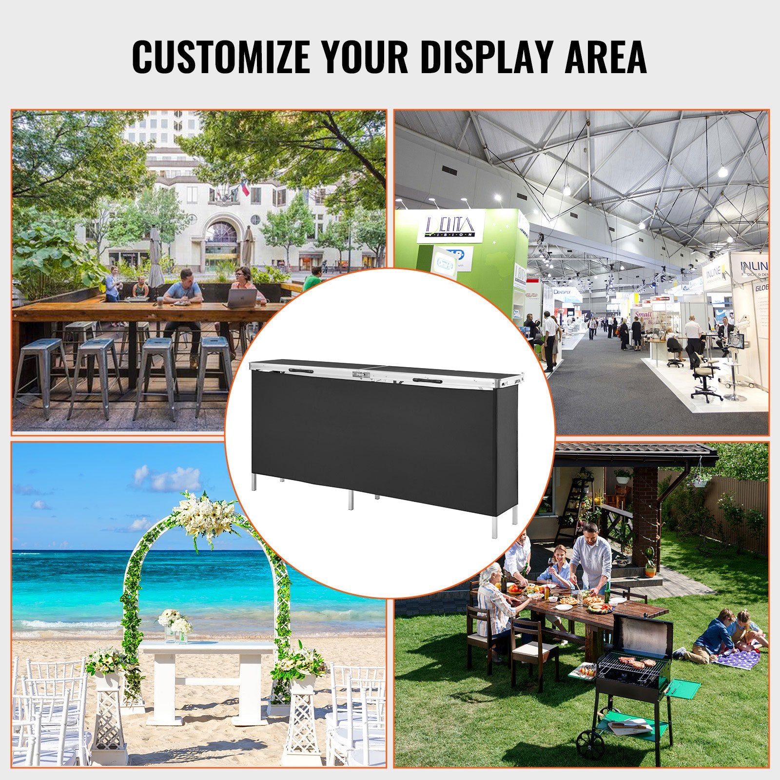 Extra Long Folding Portable Bar Table - Tradeshow Podium Table for Indoor