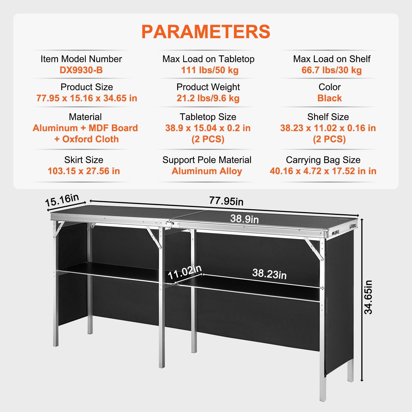 Extra Long Folding Portable Bar Table - Tradeshow Podium Table for Indoor