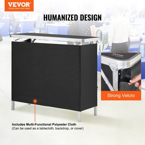 VEVOR Folding Portable Bar Table 38.39x15.16x34.25 in with Carrying Case Skirt