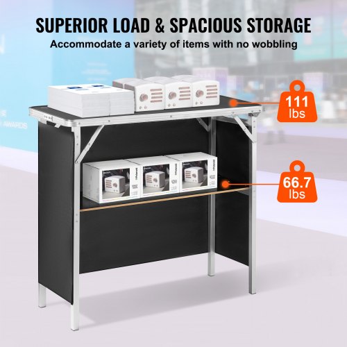 VEVOR Folding Portable Bar Table 38.39x15.16x34.25 in with Carrying Case Skirt