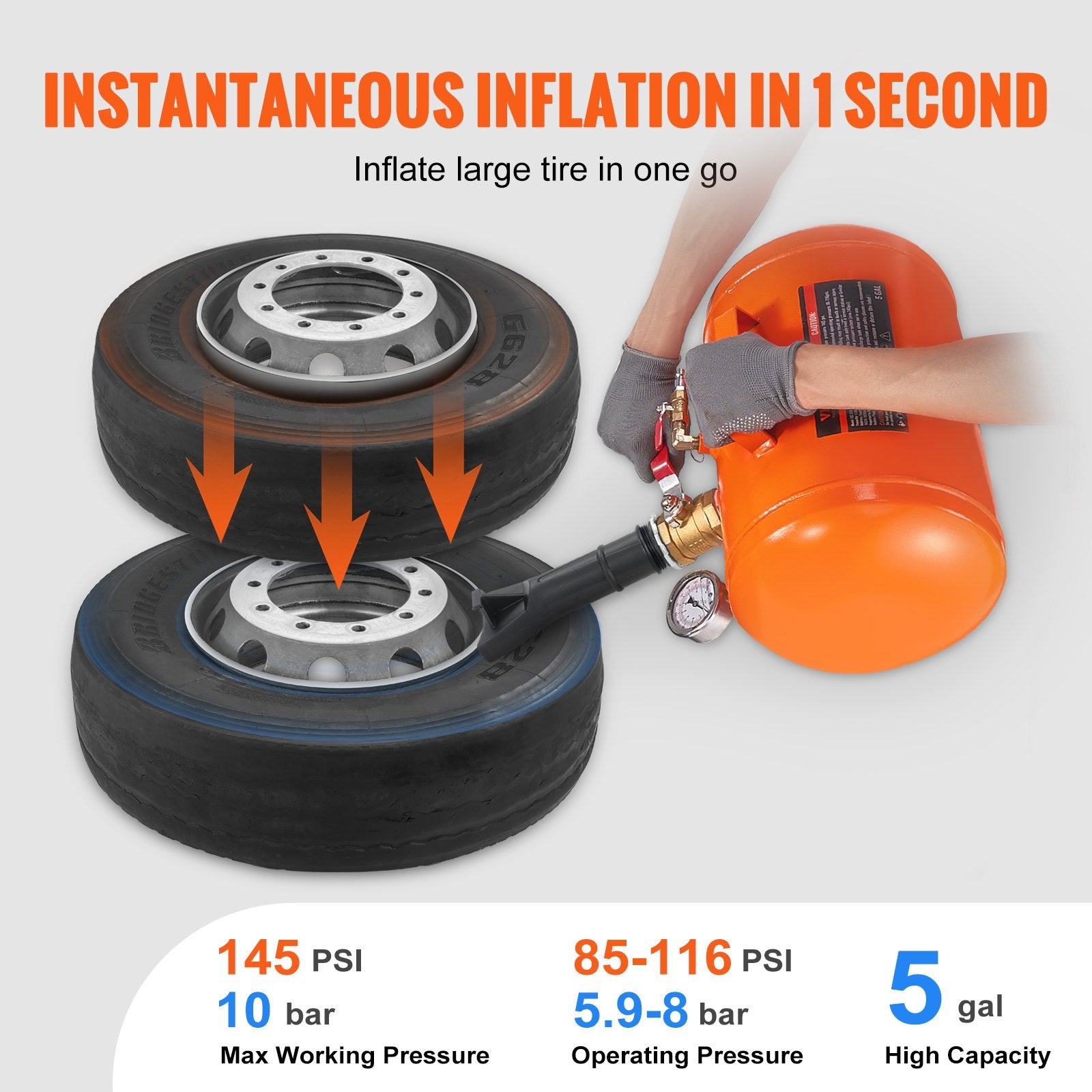 5 Gal Tire Bead Seater Air Bead Blaster Tank with Gauge Handle 145 PSI