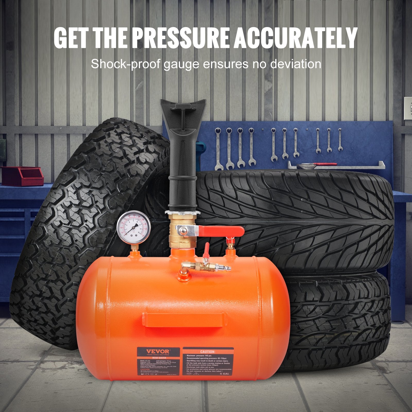 5 Gal Tire Bead Seater Air Bead Blaster Tank with Gauge Handle 145 PSI