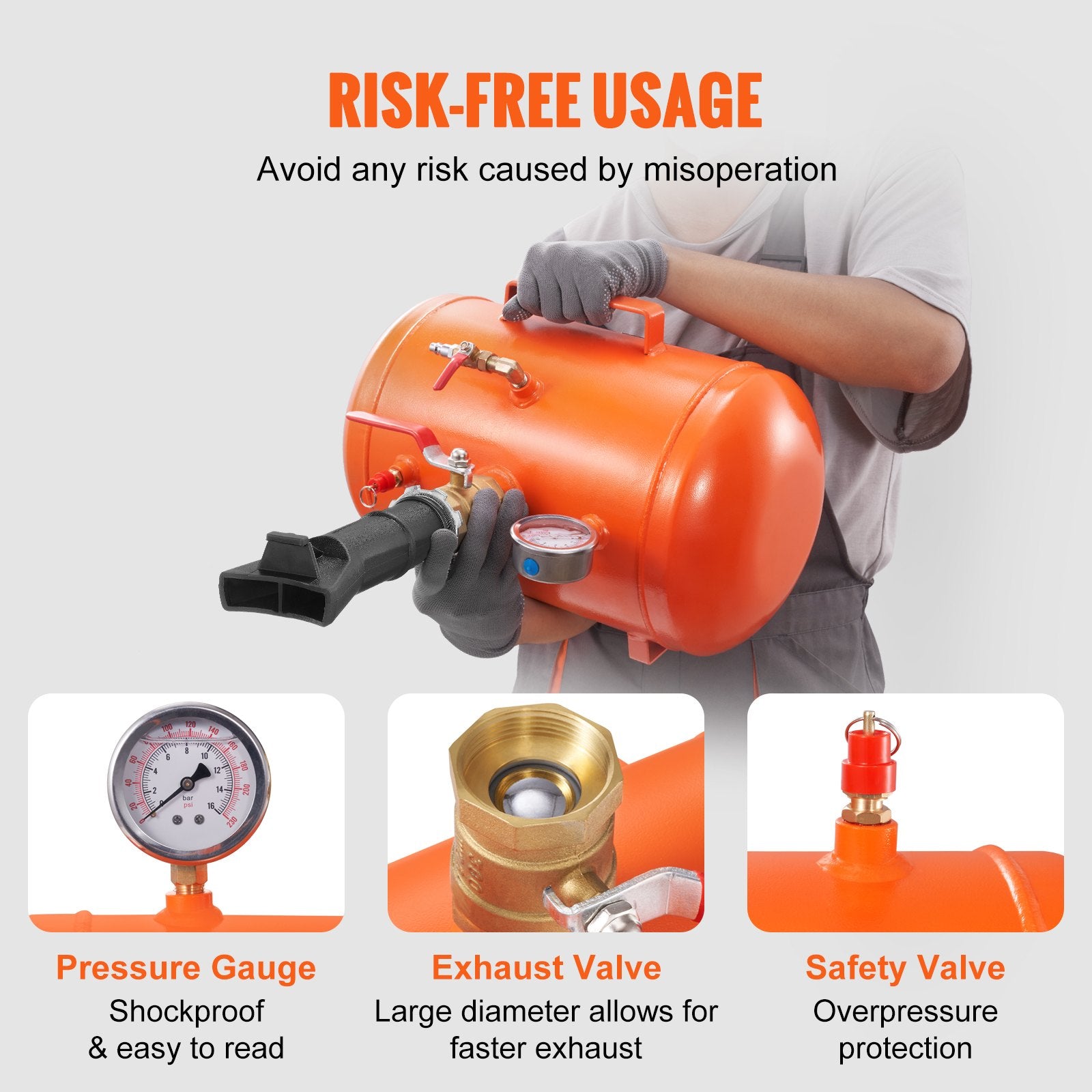 5 Gal Tire Bead Seater Air Bead Blaster Tank with Gauge Handle 145 PSI