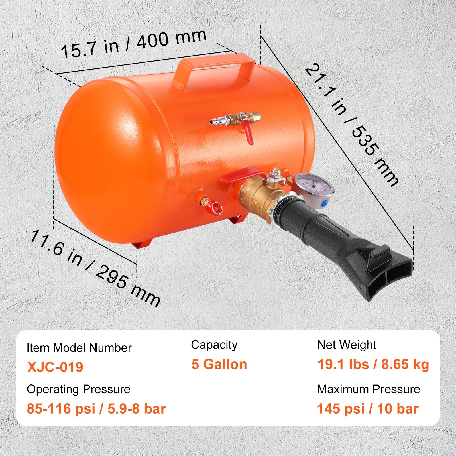 5 Gal Tire Bead Seater Air Bead Blaster Tank with Gauge Handle 145 PSI