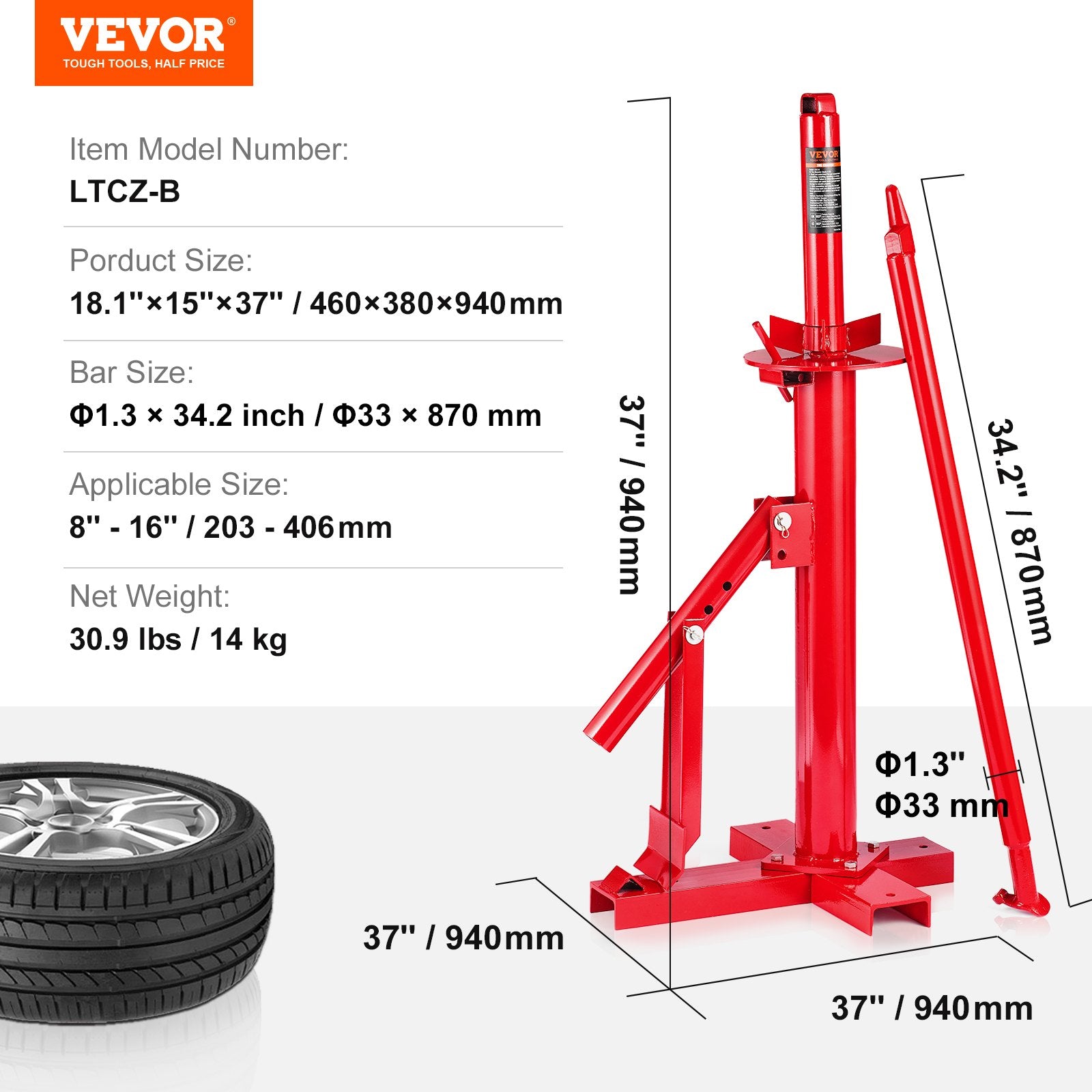 Manual Tire Changer Portable Hand Bead Breaker for 203-406mm Tires Truck