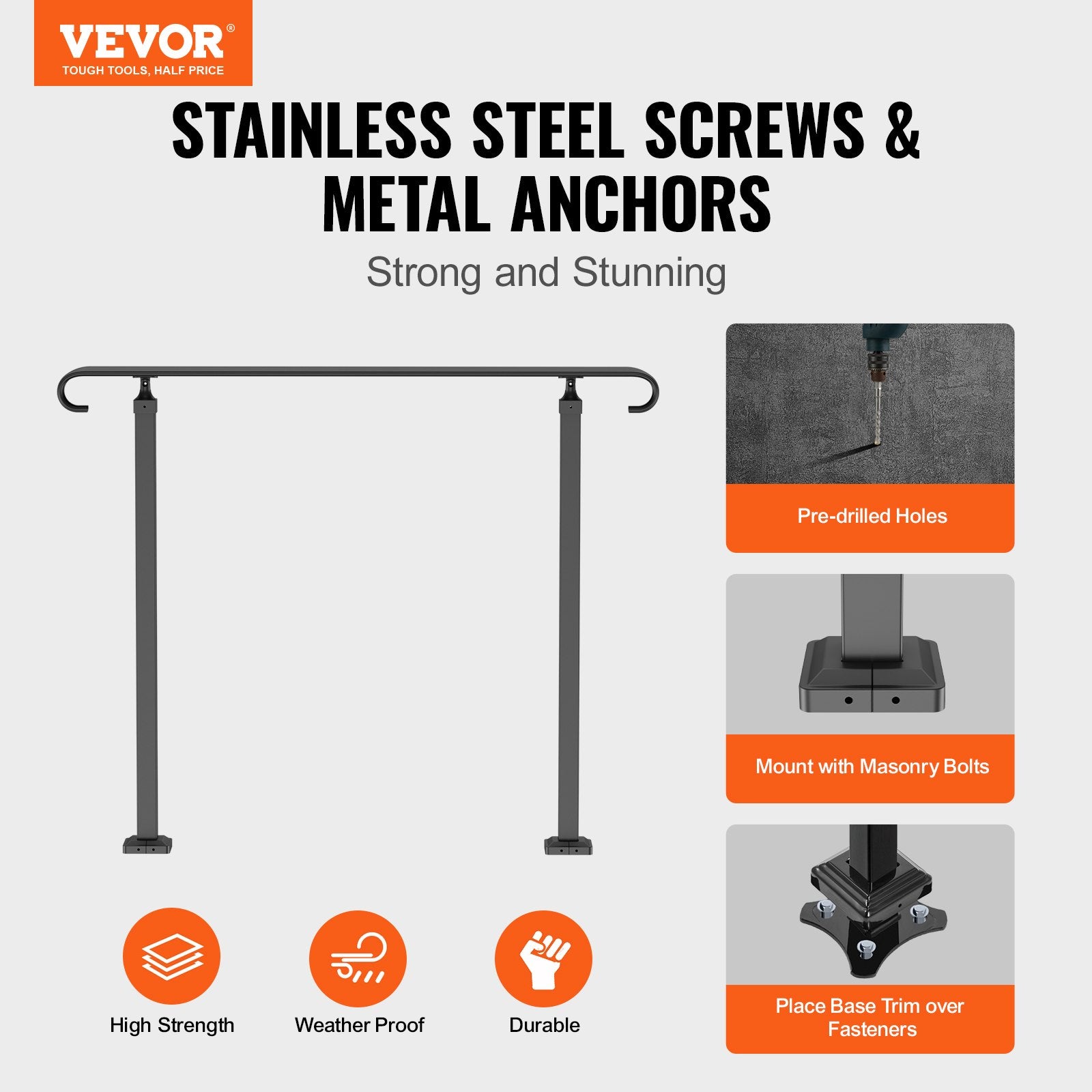 Wrought Iron Handrail Stair Railing Adjustable Fit 2 Steps