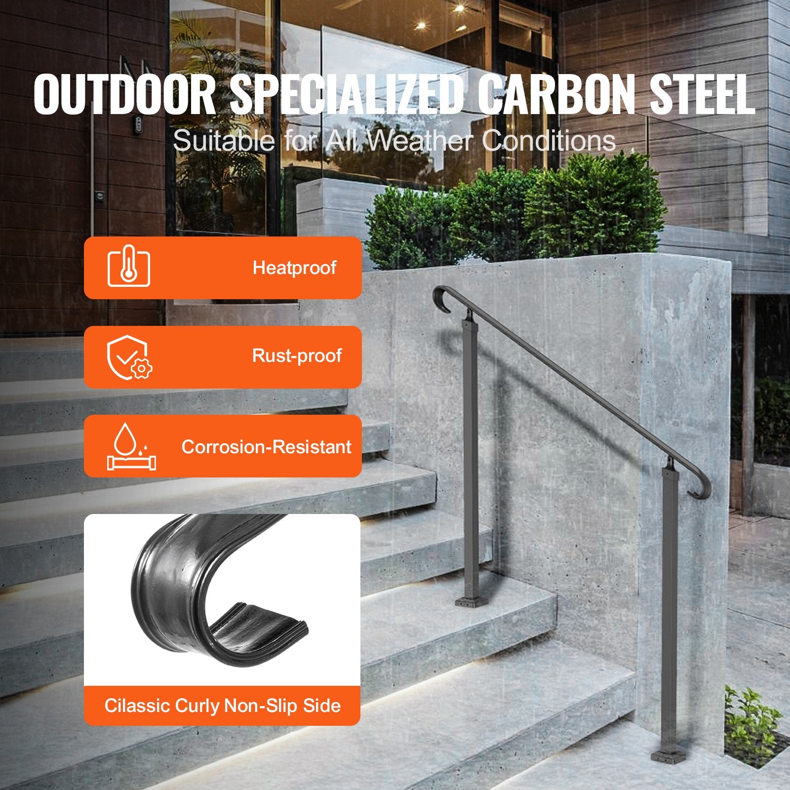 Wrought Iron Handrail Stair Railing Adjustable Fit 2 Steps