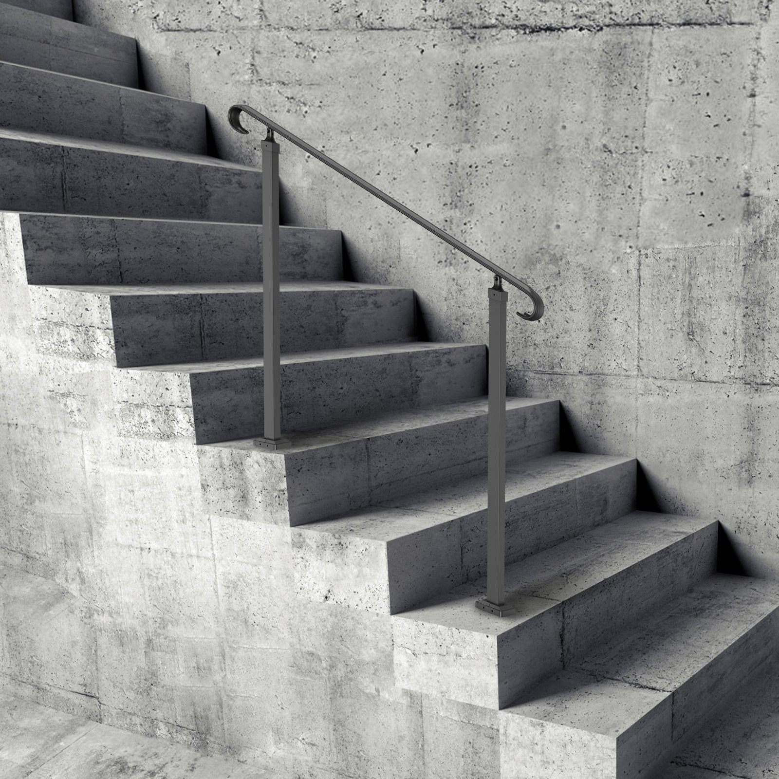 Wrought Iron Handrail Stair Railing Adjustable Fit 2 Steps