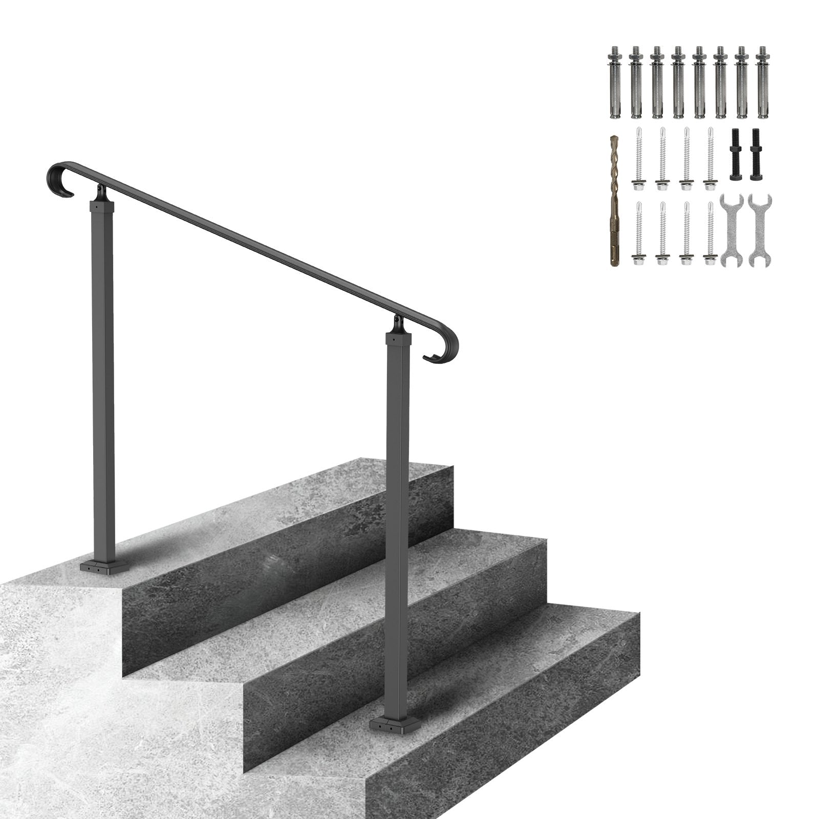 Wrought Iron Handrail Stair Railing Adjustable Fit 2 Steps