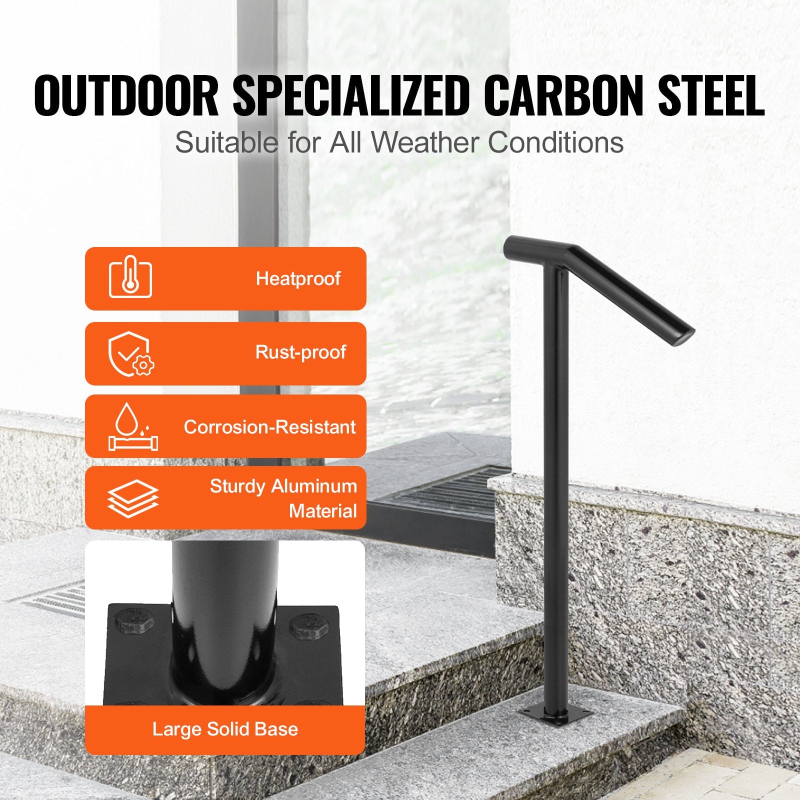 Single Post 1-2 Step Handrail Railing Steel 200kg Capacity with Expansion Bolts