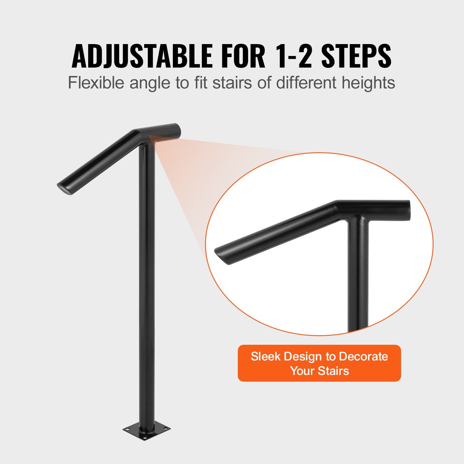 Single Post 1-2 Step Handrail Railing Steel 200kg Capacity with Expansion Bolts