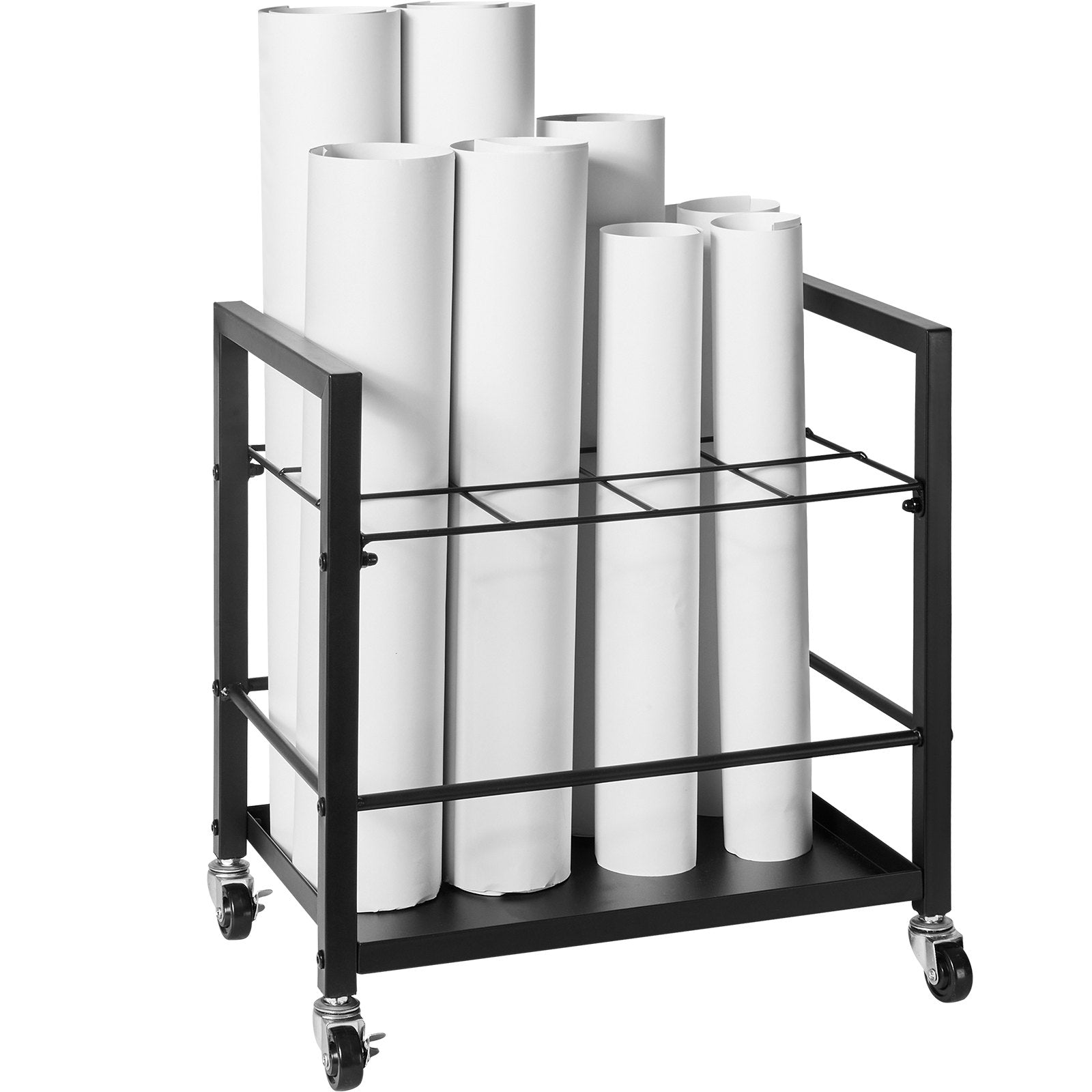 Blueprint Storage Rack 12-Slot Mobile Metal Holder with Wheels for Maps Posters