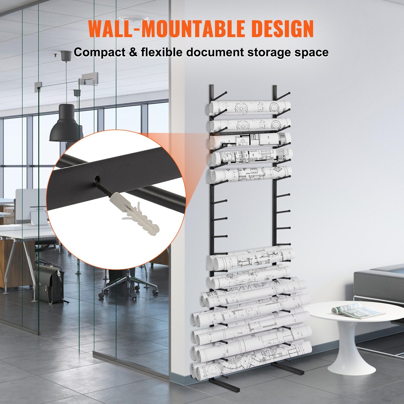 Blueprint Storage Rack 16-Tier Hanging Poster Holder 2 Rolls per Tier Vertical