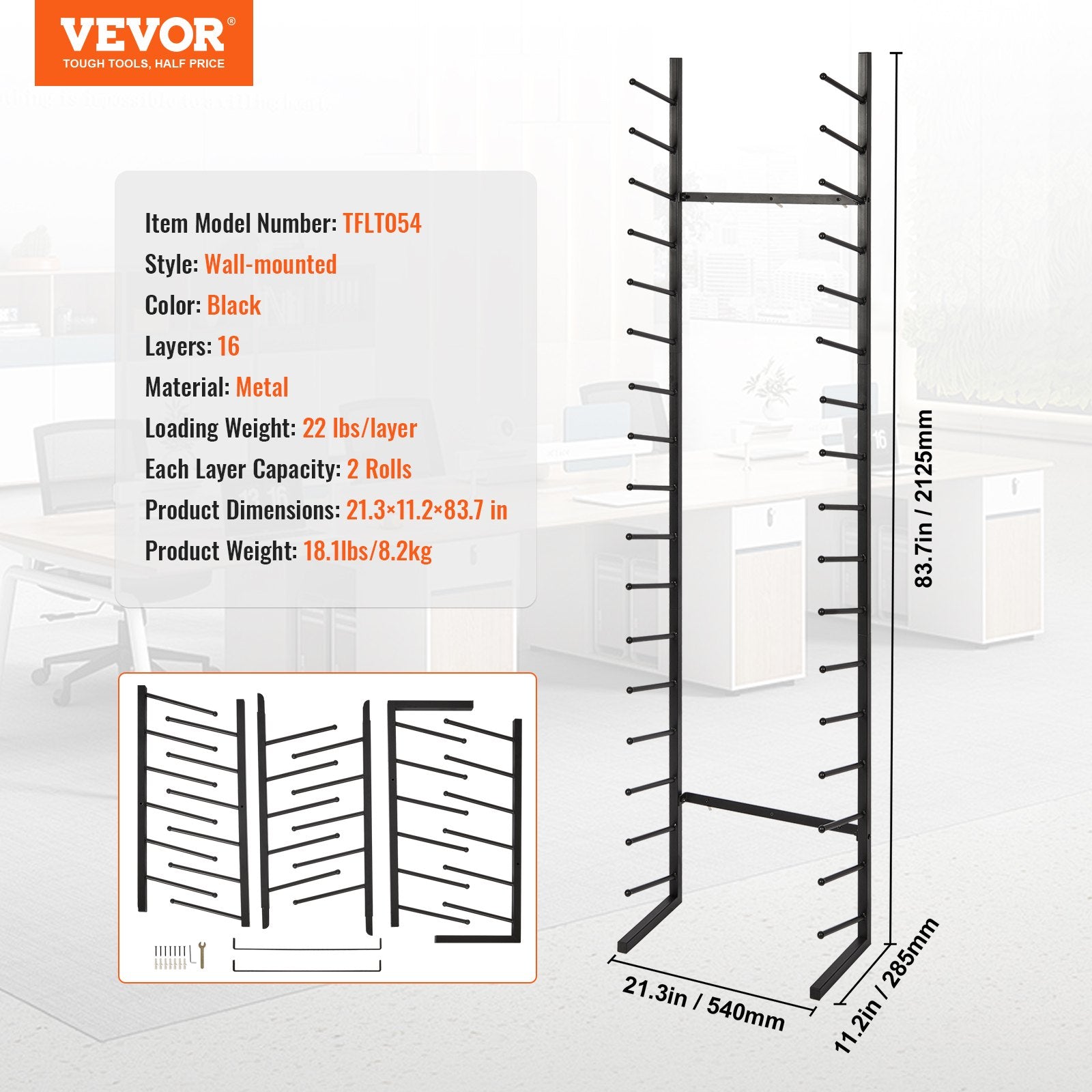 Blueprint Storage Rack 16-Tier Hanging Poster Holder 2 Rolls per Tier Vertical