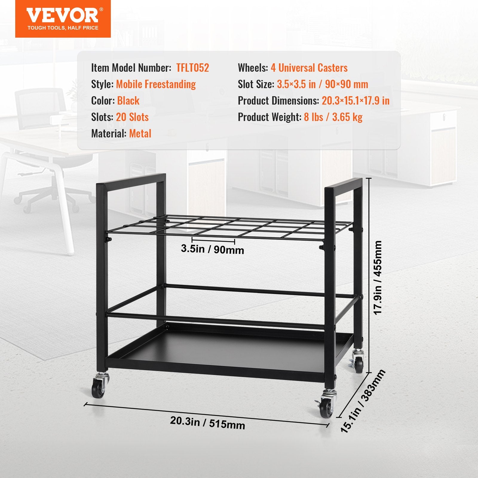 Blueprint Storage Rack 20-Slot Mobile Metal Holder with Wheels for Maps Posters