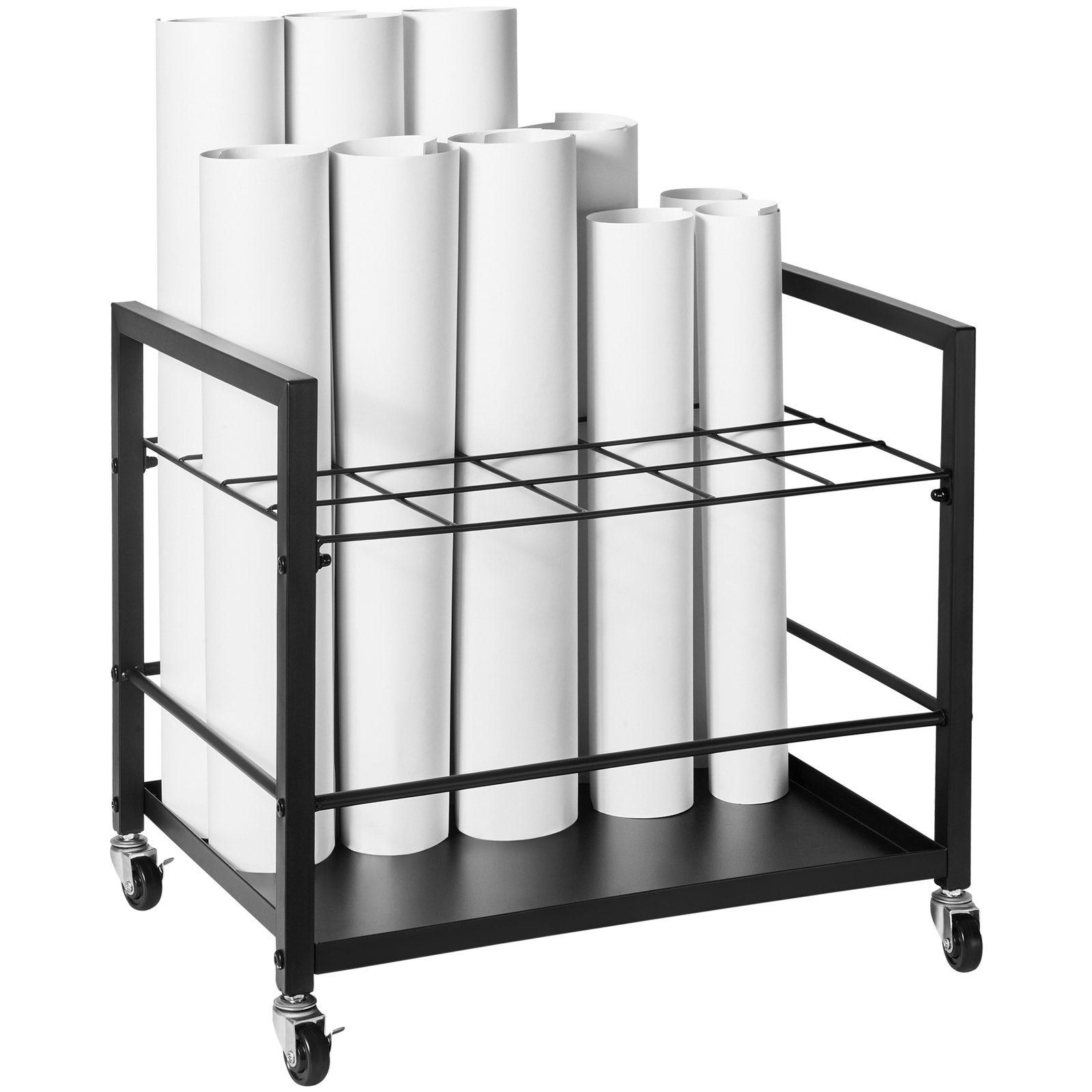 Blueprint Storage Rack 20-Slot Mobile Metal Holder with Wheels for Maps Posters
