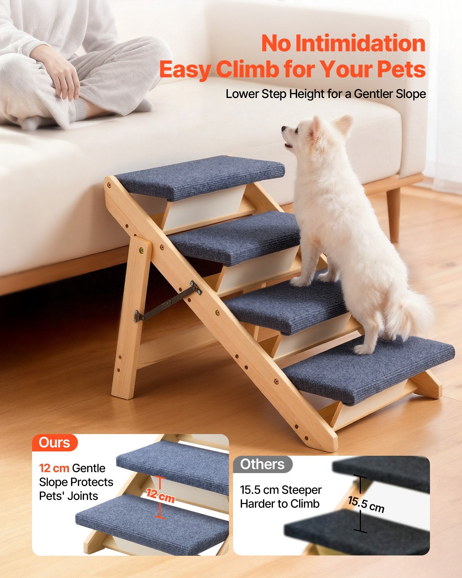 Wood Pet Stairs 4-Step for Beds Sofa Cars 68kg Load Stable Sturdy for Dogs Cats