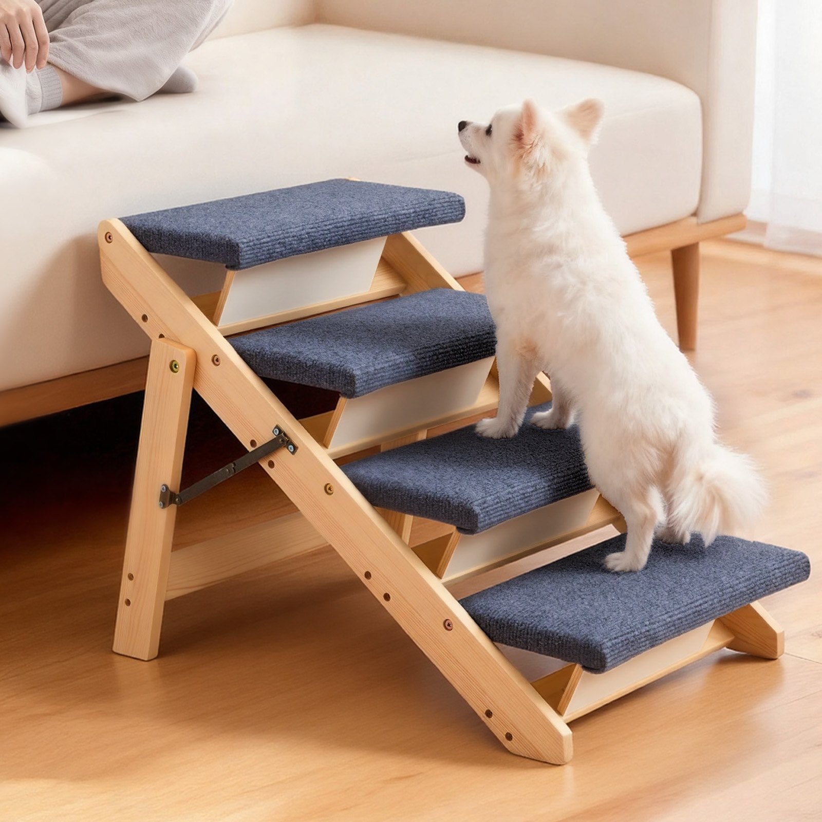 Wood Pet Stairs 4-Step for Beds Sofa Cars 68kg Load Stable Sturdy for Dogs Cats