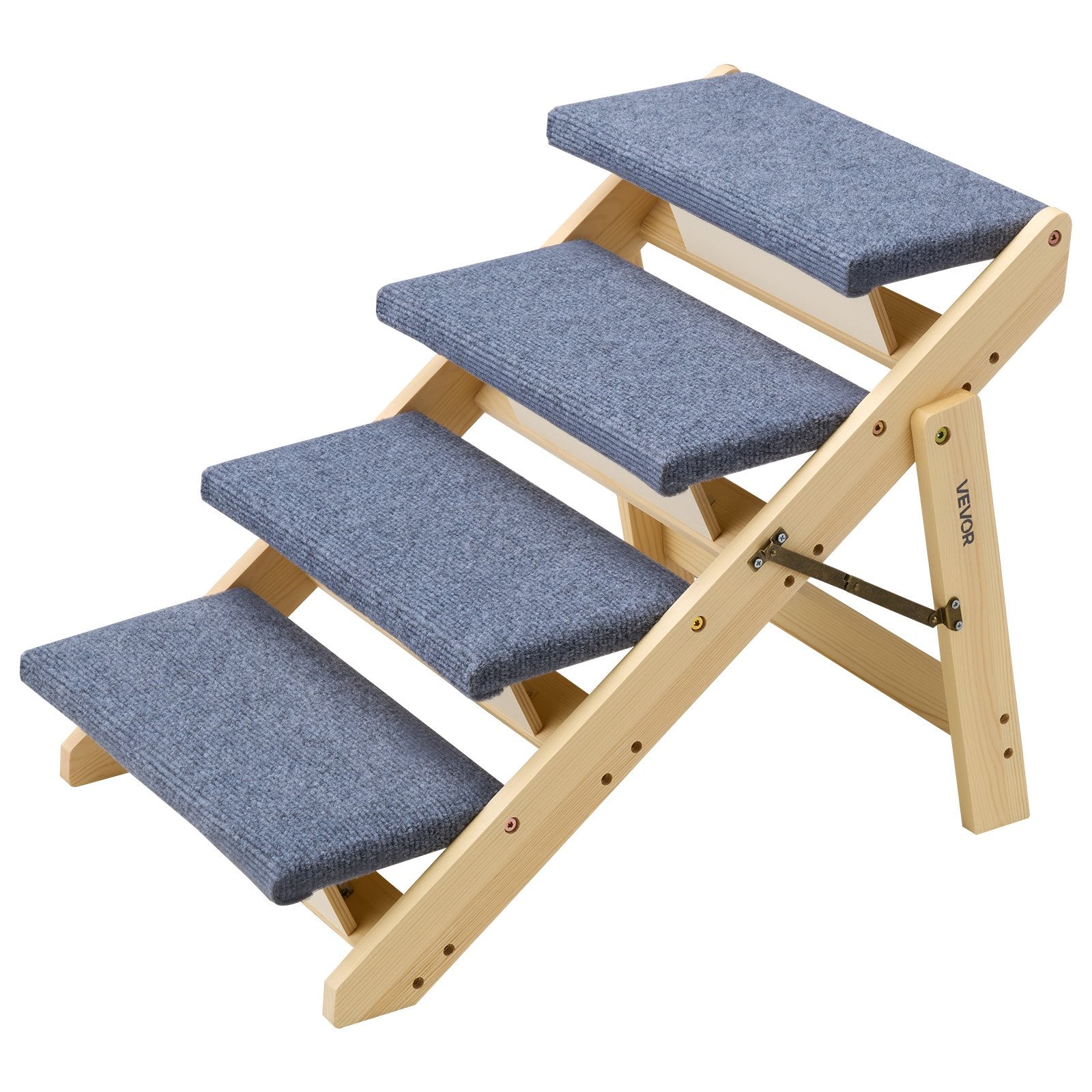 Wood Pet Stairs 4-Step for Beds Sofa Cars 68kg Load Stable Sturdy for Dogs Cats