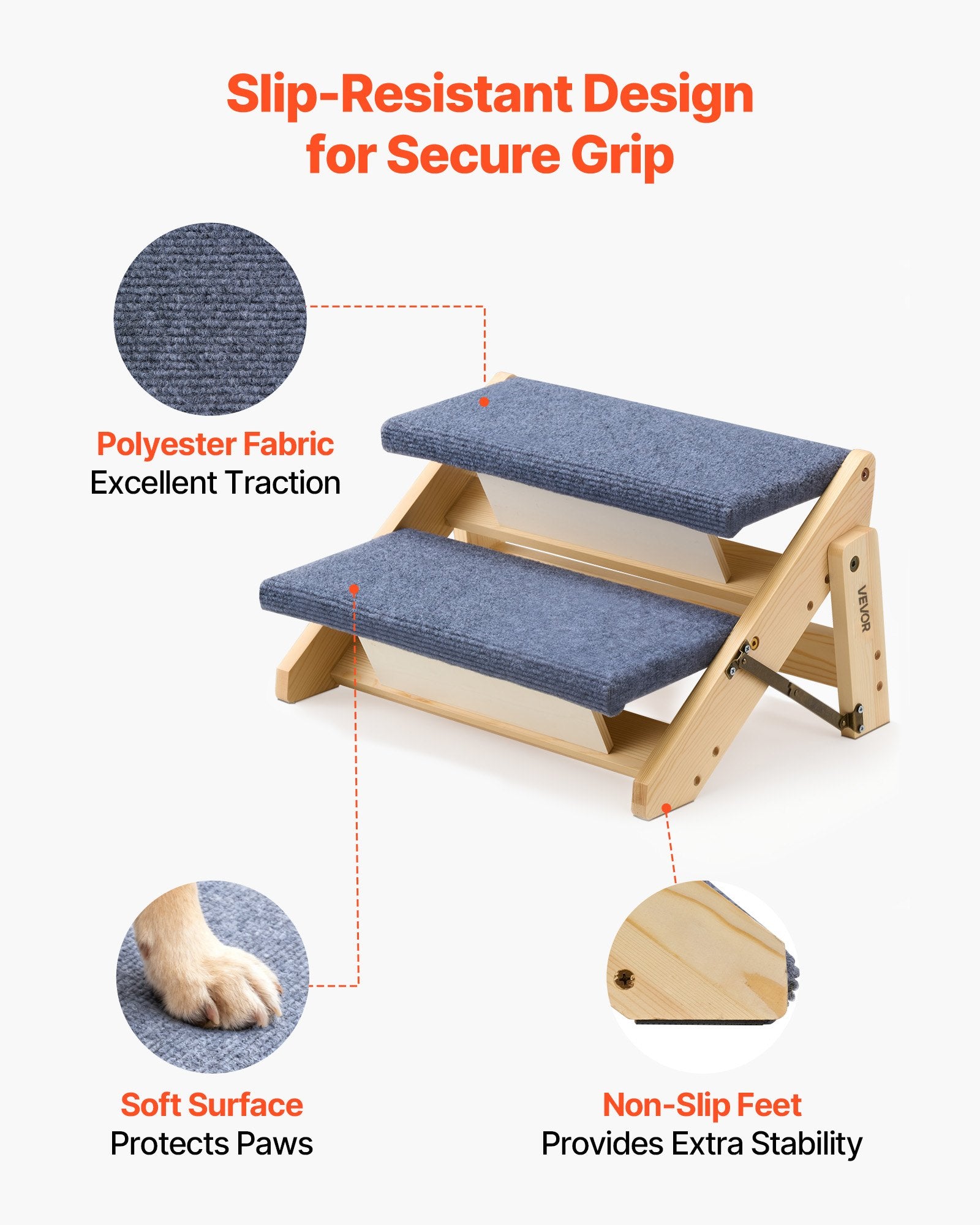 Wood Pet Stairs 2-Step for Beds Sofa Cars 50kg Load Stable Sturdy for Dogs Cats