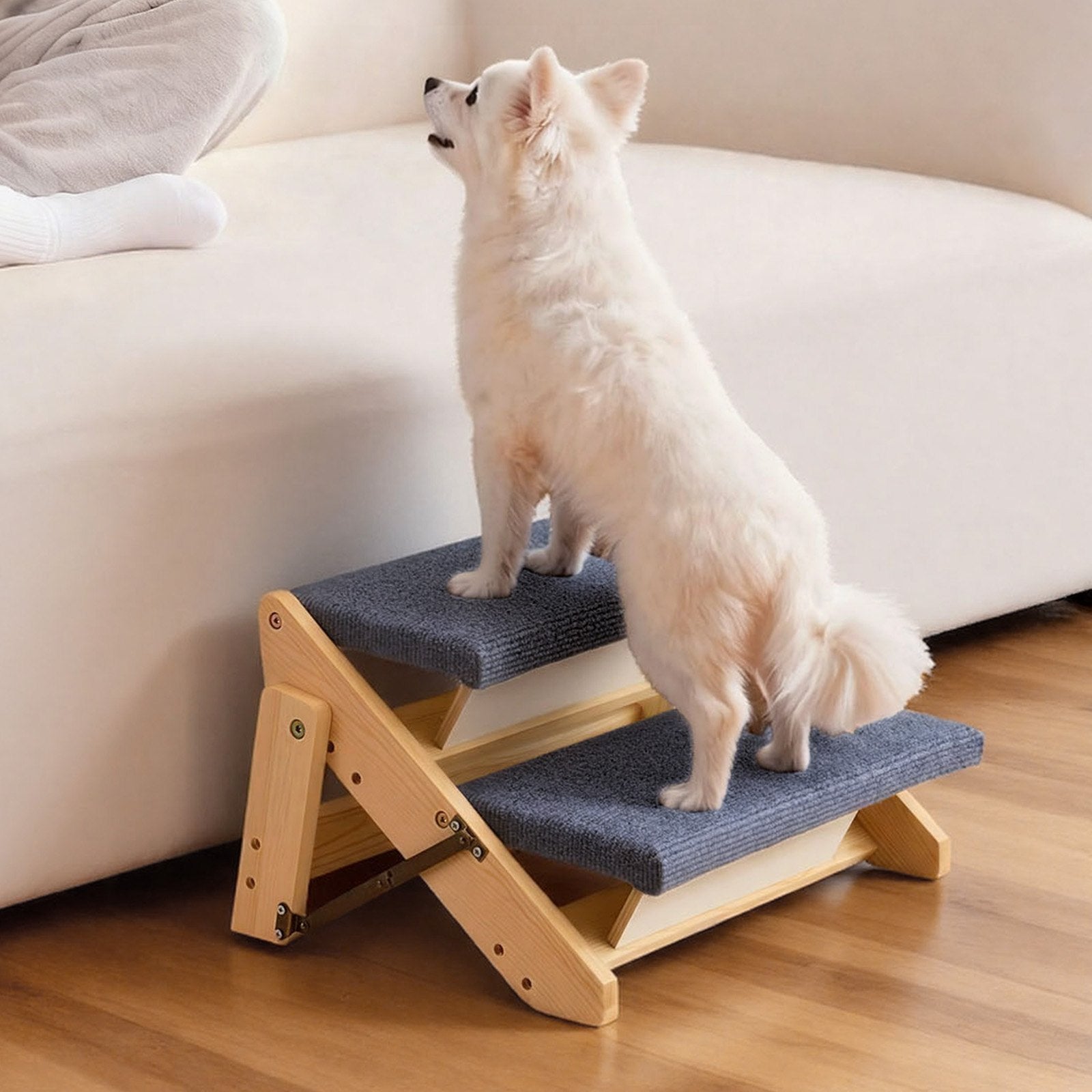 Wood Pet Stairs 2-Step for Beds Sofa Cars 50kg Load Stable Sturdy for Dogs Cats