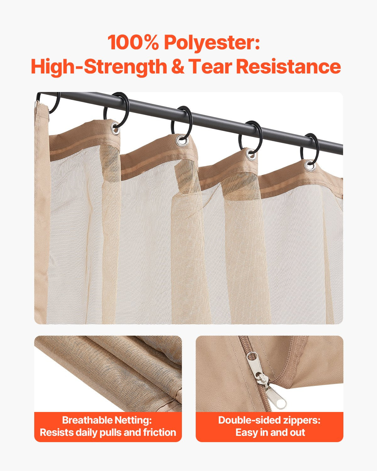 Gazebo Netting Replacement 10x12x7.3FT Outdoor 4-Panel Mesh Curtain Zipper