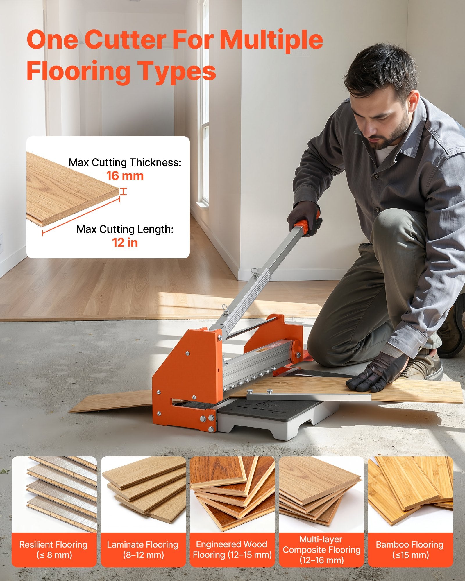 304.8mm Vinyl Floor Cutter 16mm Laminate with Aluminum Lever Telescoping Support