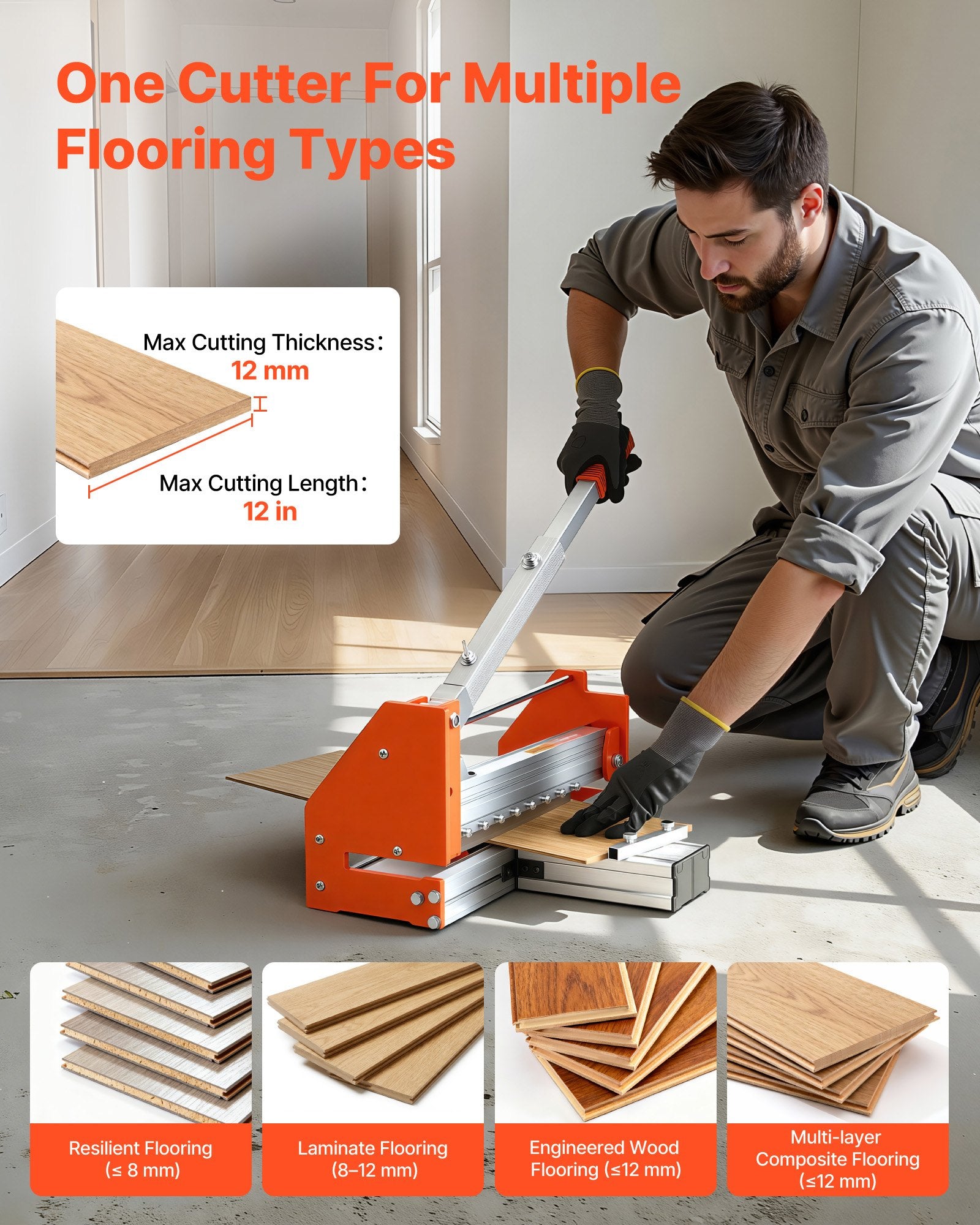 304.8mm Vinyl Floor Cutter 12mm Laminate with Aluminum Lever Telescoping Support