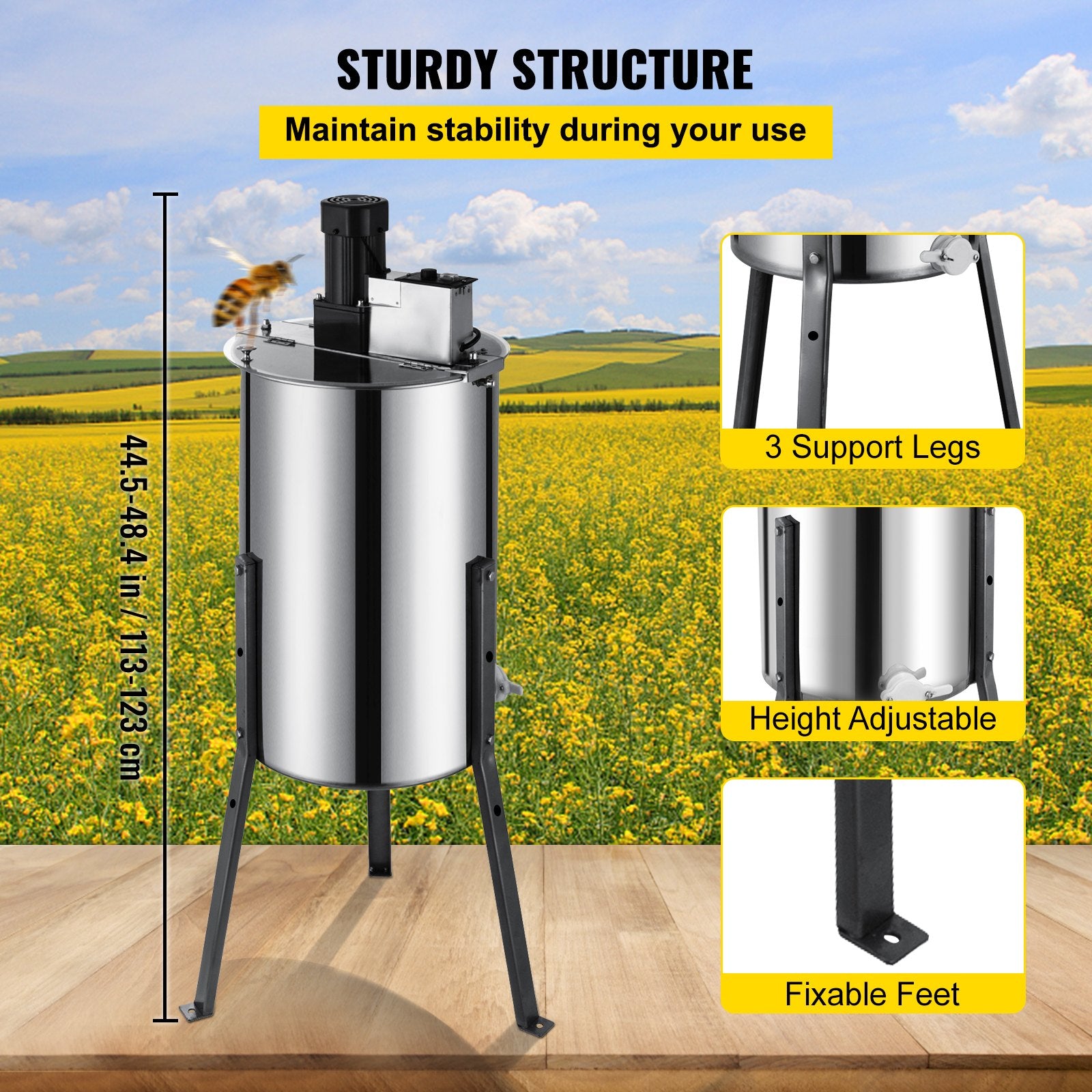 Electric Honey Extractor, 2 Frame Stainless Steel Bee Honeycomb Spinner Crank