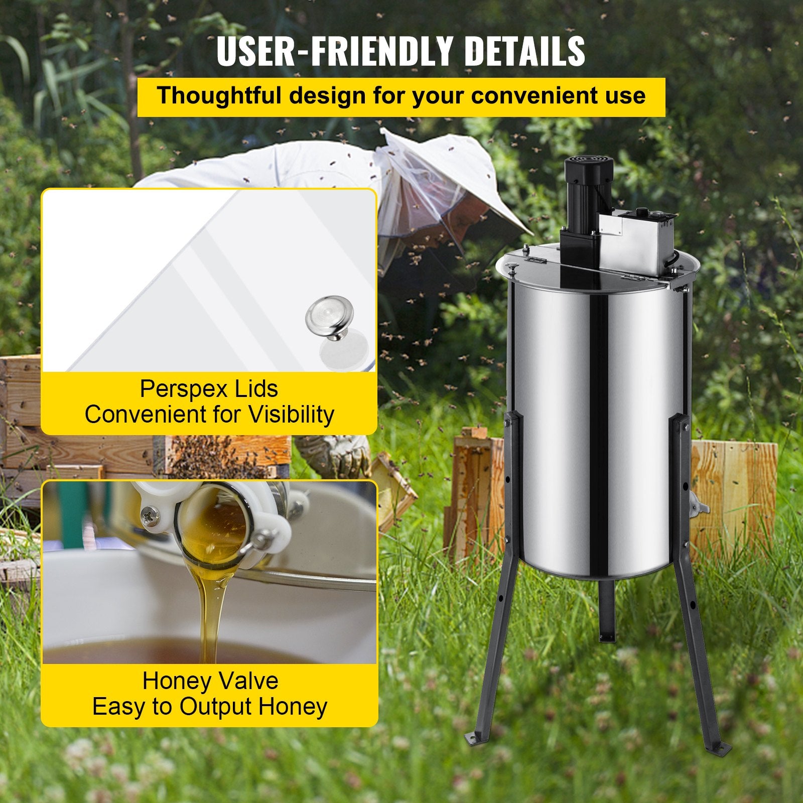 Electric Honey Extractor, 2 Frame Stainless Steel Bee Honeycomb Spinner Crank