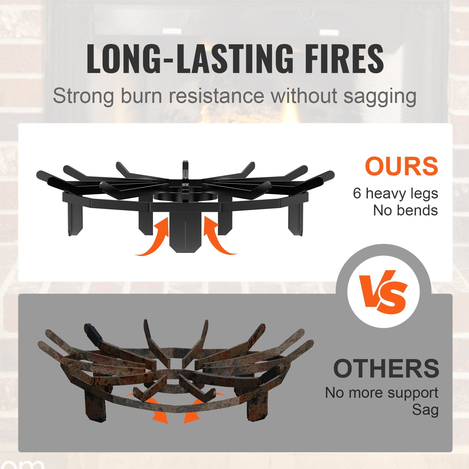 Log Grate 27" Heavy Duty Wheel Fire Grate 6 Legs Powder-Coated Steel Stove Pit