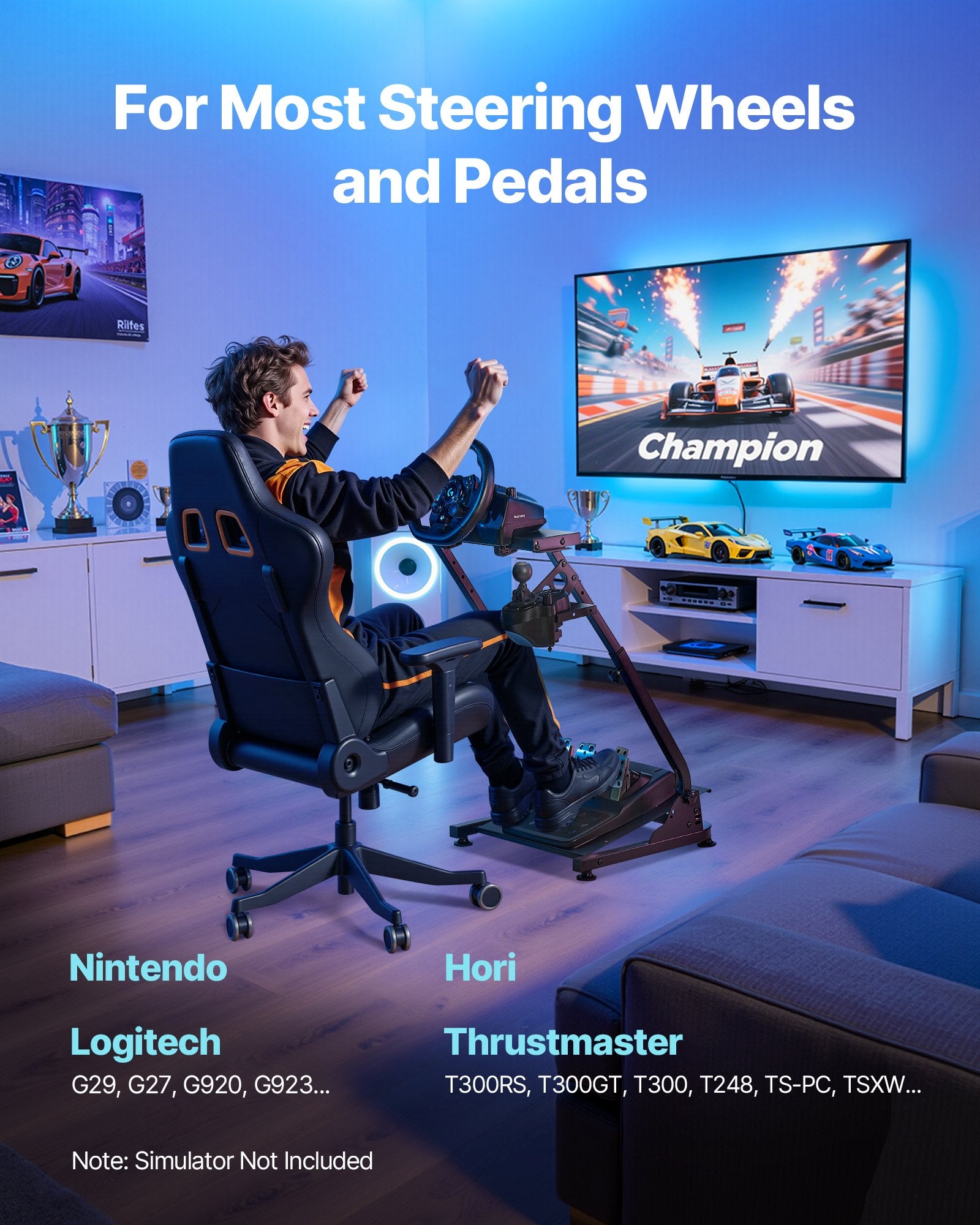 Racing Wheel Stand Adjustable Foldable for Logitech G Thrustmaster Pedal Sim