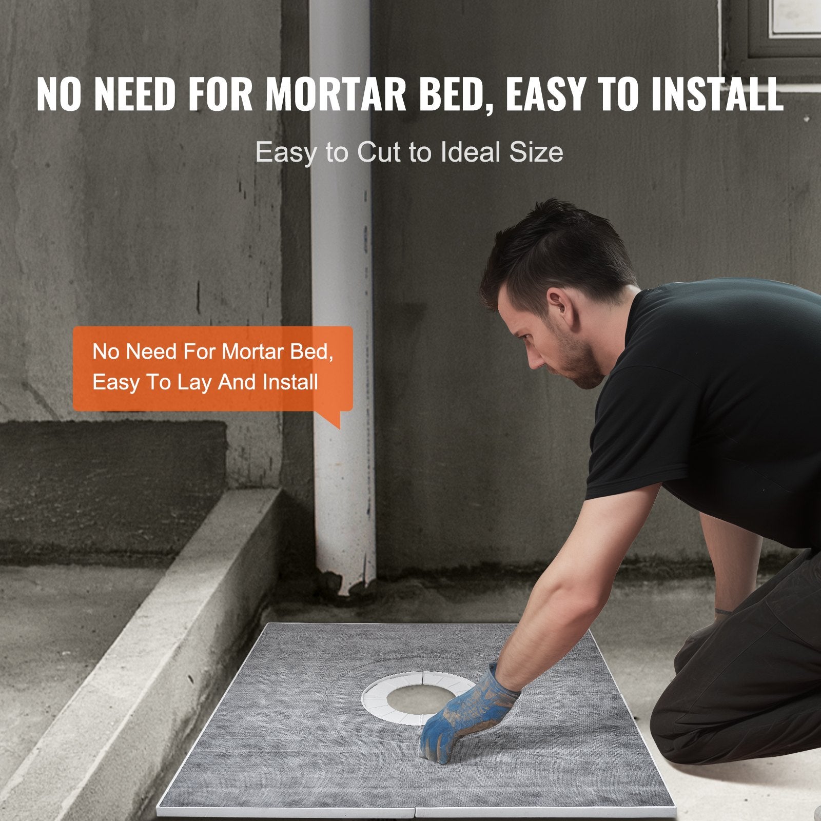 Shower Curb Kit 914x914mm Pan Kit 160mm Central Drain EPS Install Waterproof