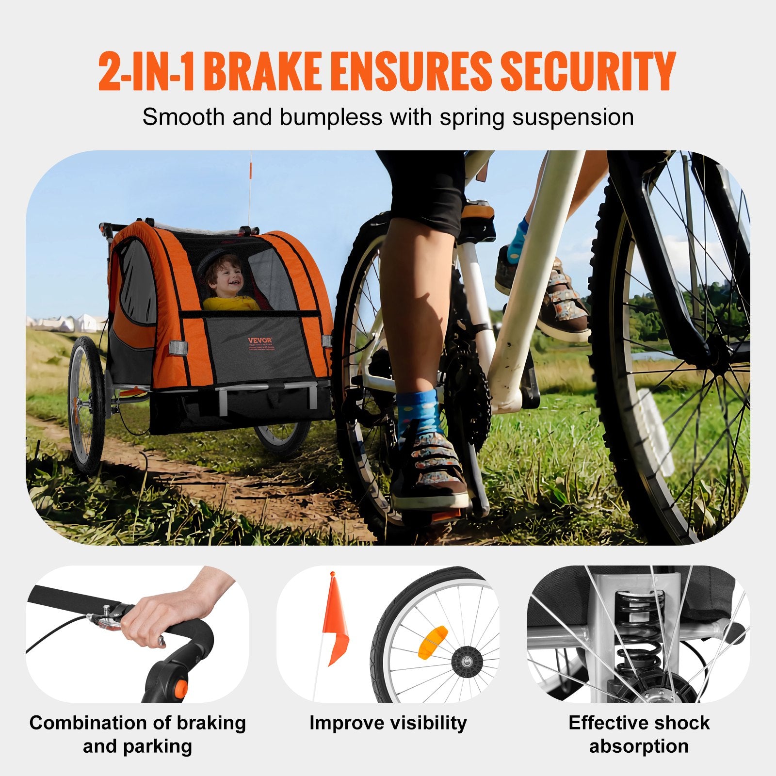 Bike Trailer for Kids, Double Seat, 45kg, 2-in-1 Stroller Carrier, Foldable