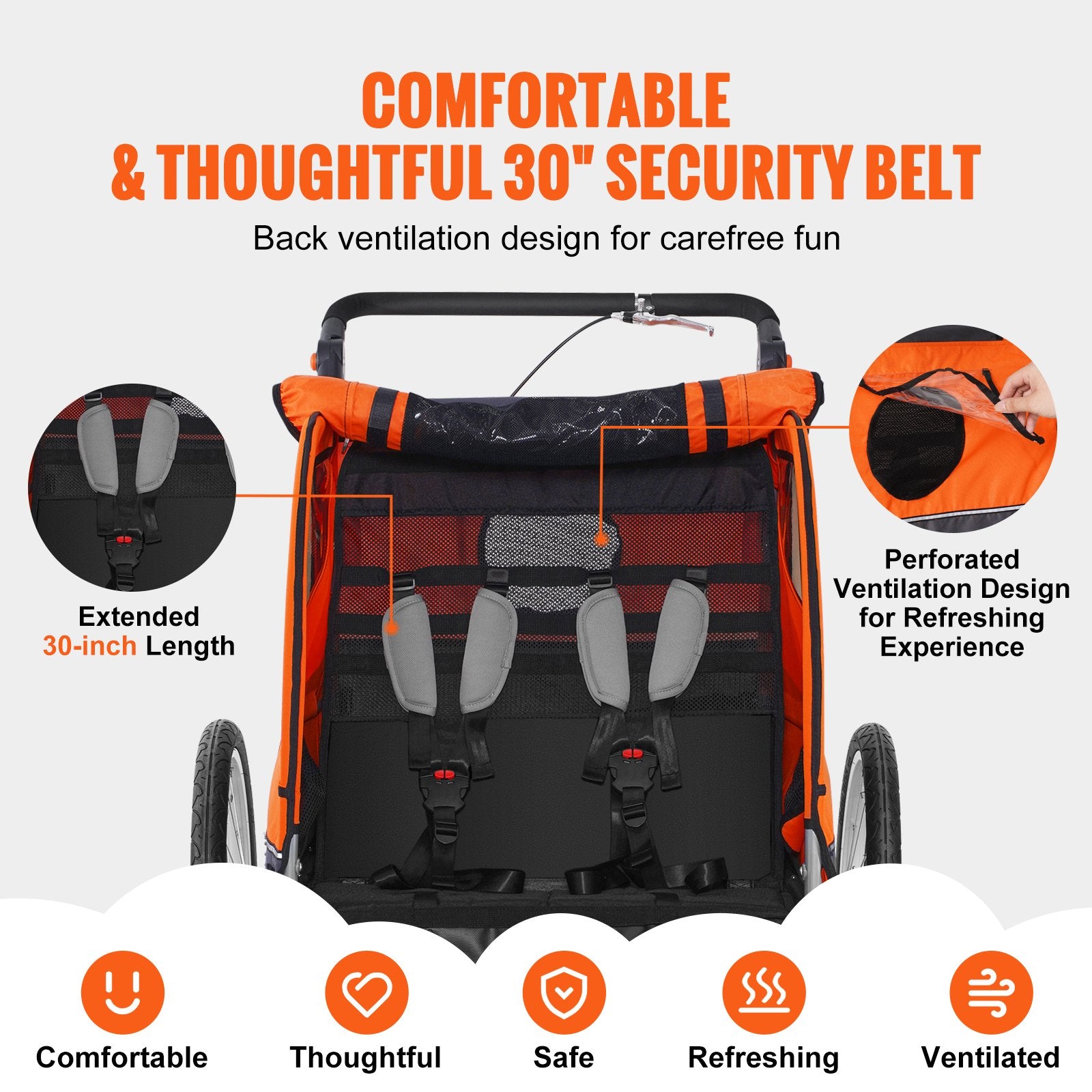 Bike Trailer for Kids, Double Seat, 45kg, 2-in-1 Stroller Carrier, Foldable