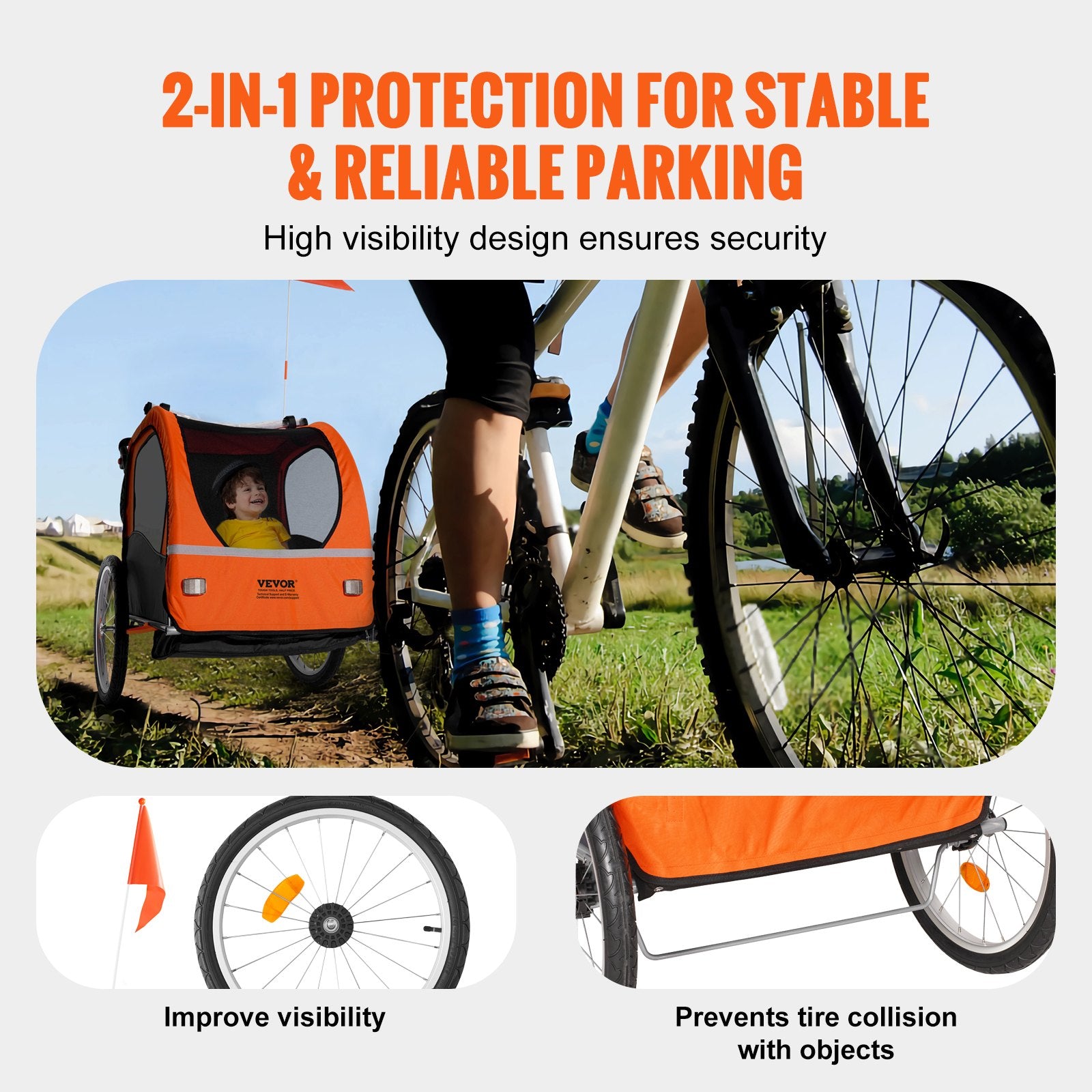 2-in-1 Kids Bike Trailer Stroller Double Seat 45 kg