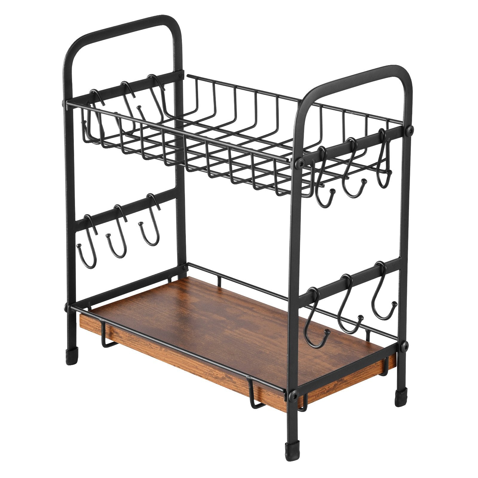 Coffee Bar Organizer 2 Tier Countertop Mug Holder 2 Shelves 12 Hooks