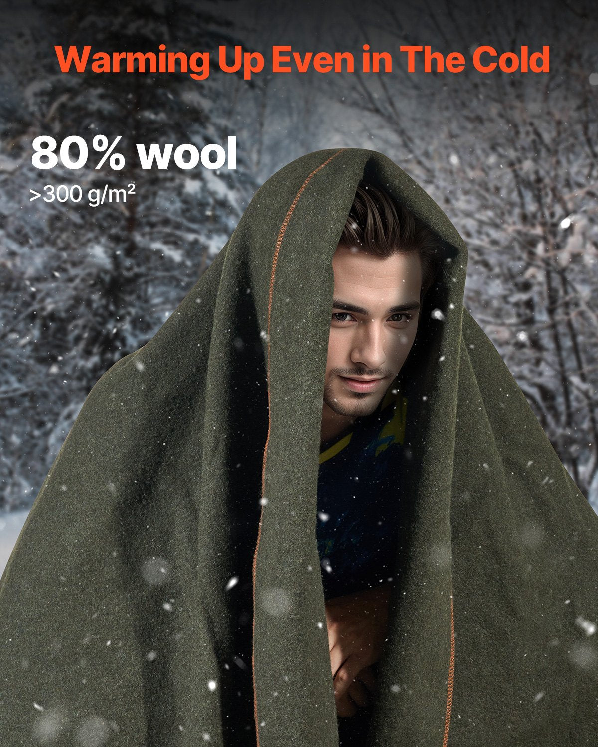 Wool Camping Blanket 1.62x2.23m, Large Warm Waterproof Windproof Flame Retardant