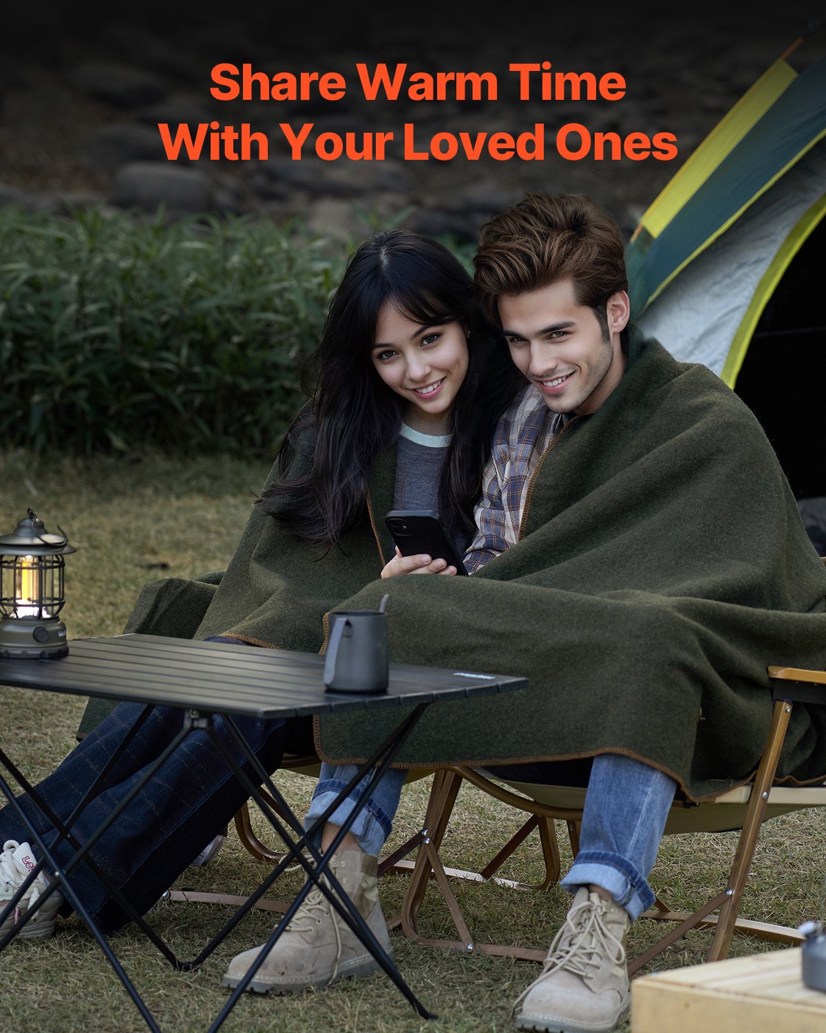 Wool Camping Blanket 1.62x2.23m, Large Warm Waterproof Windproof Flame Retardant