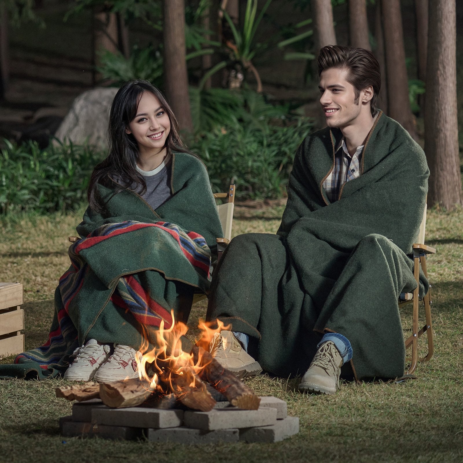 Wool Camping Blanket 1.62x2.23m, Large Warm Waterproof Windproof Flame Retardant