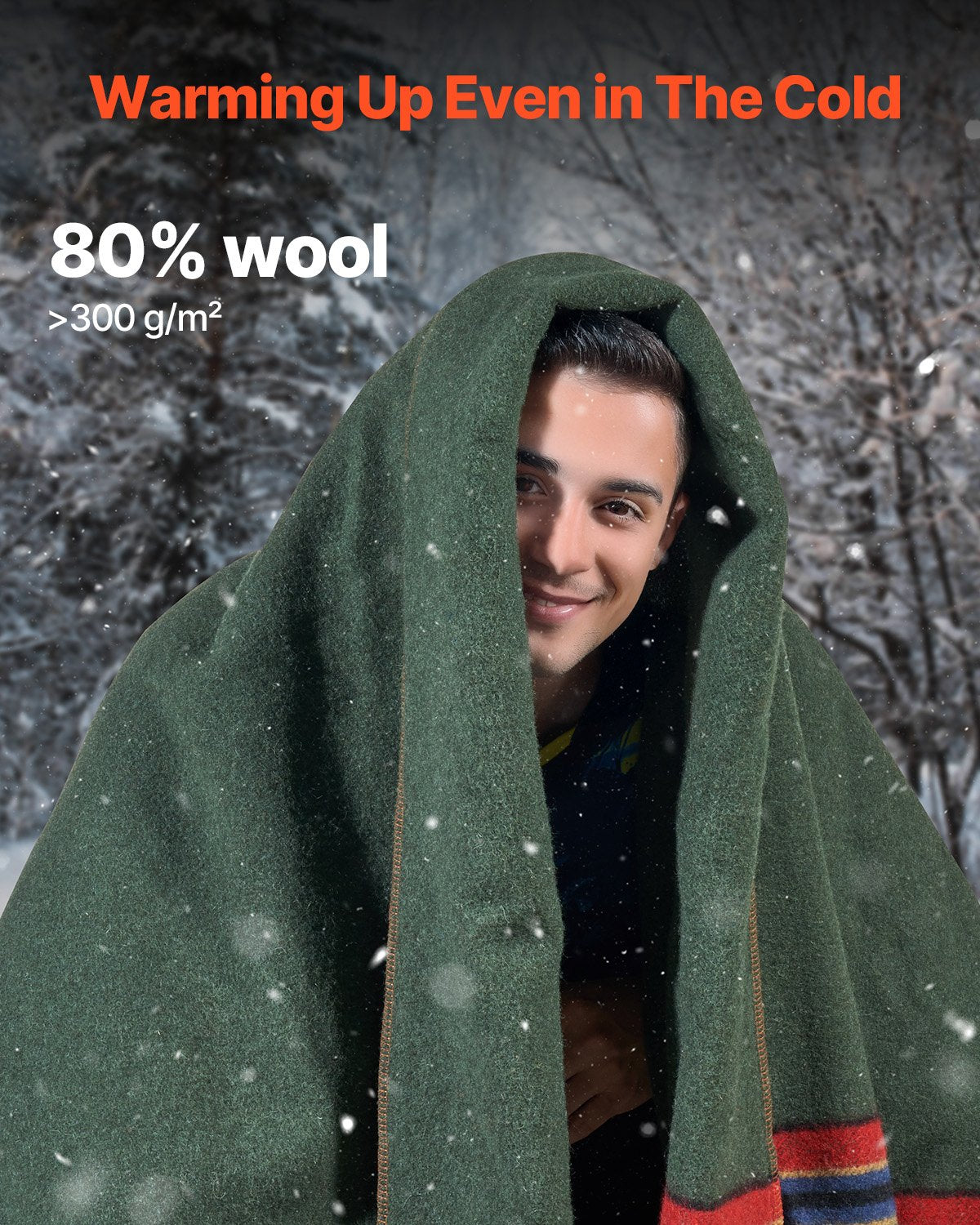 Wool Camping Blanket 1.62m x 2.23m Warm and Waterproof, Texture Multicolour