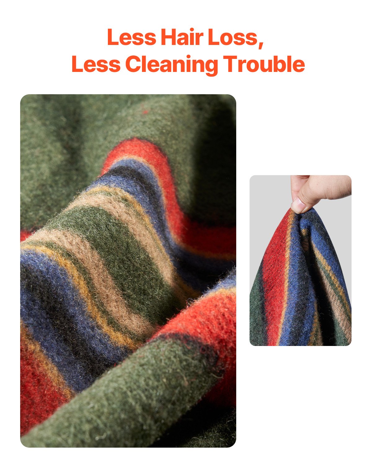 Wool Camping Blanket 1.62m x 2.23m Warm and Waterproof, Texture Multicolour