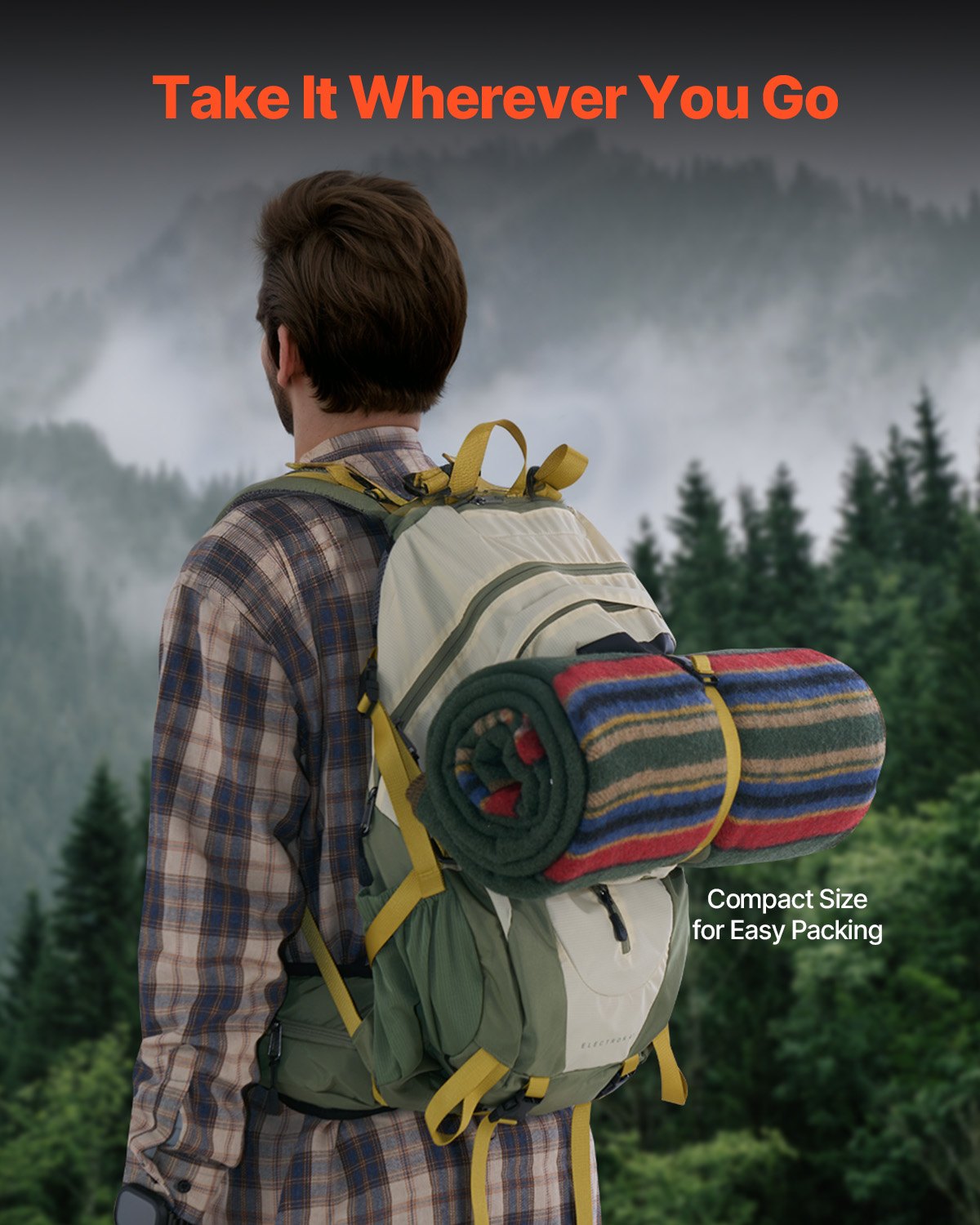 Wool Camping Blanket 1.62m x 2.23m Warm and Waterproof, Texture Multicolour