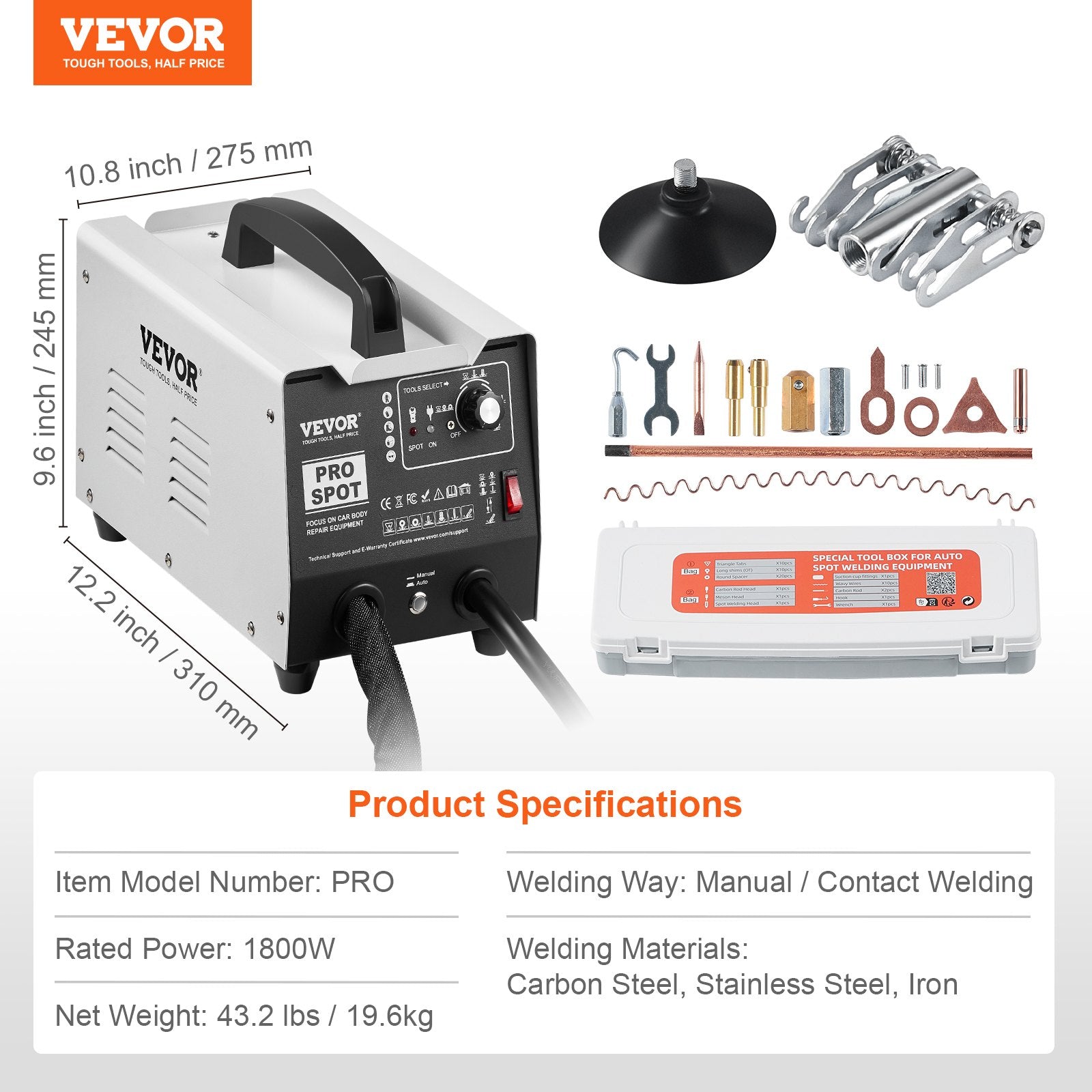 Stud Welder Dent Repair Kit 1.8KW Spot Welder Dent Puller Auto/Manual 7 Modes Car