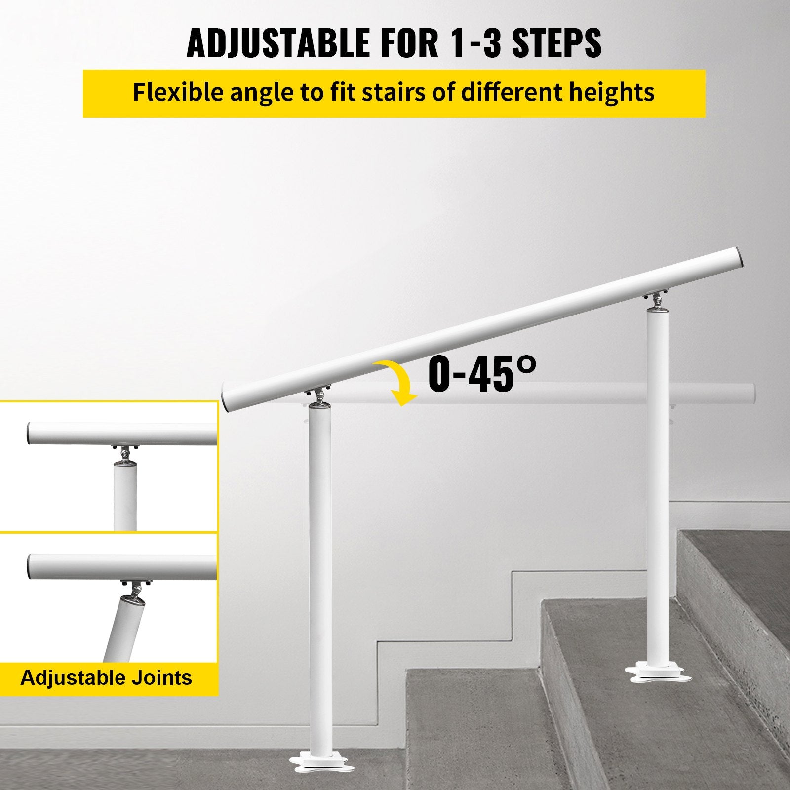 Adjustable Outdoor Handrail 3ft Stair Railing Aluminum White
