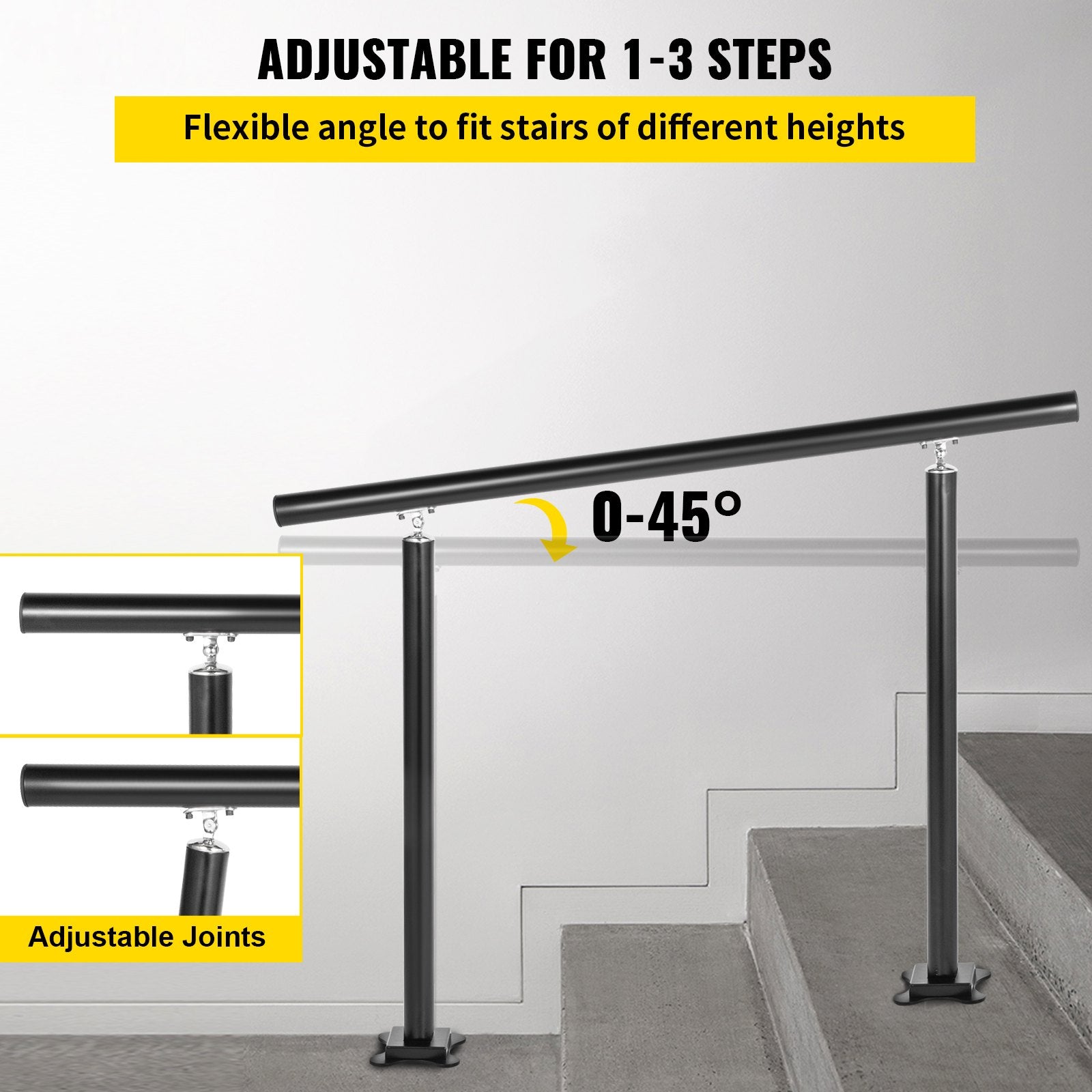 Handrail Outdoor Stairs 34 Inch Adjustable 0-60° Black Aluminum Stair Railing